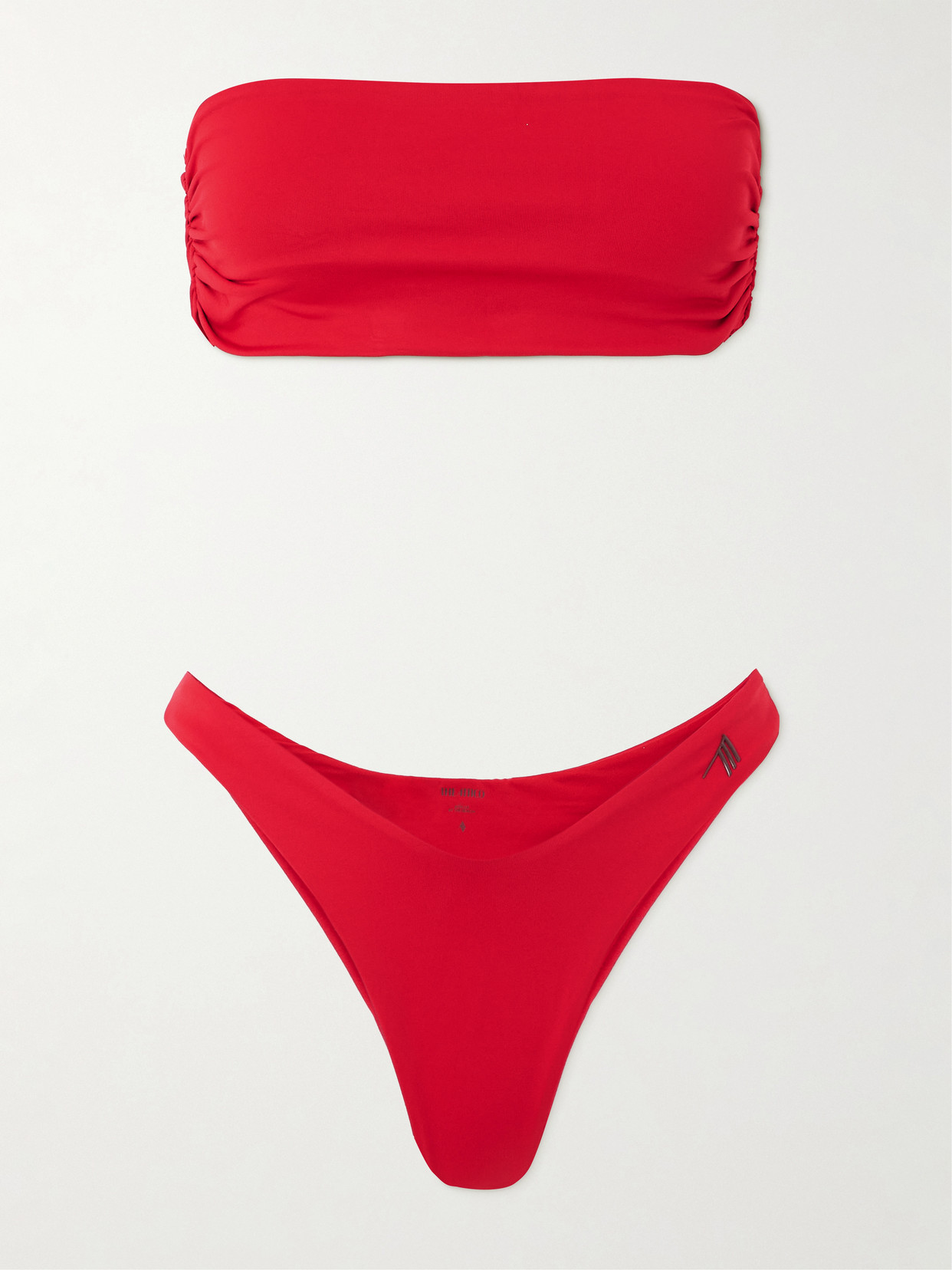 Attico Ruched Bandeau Bikini In Red