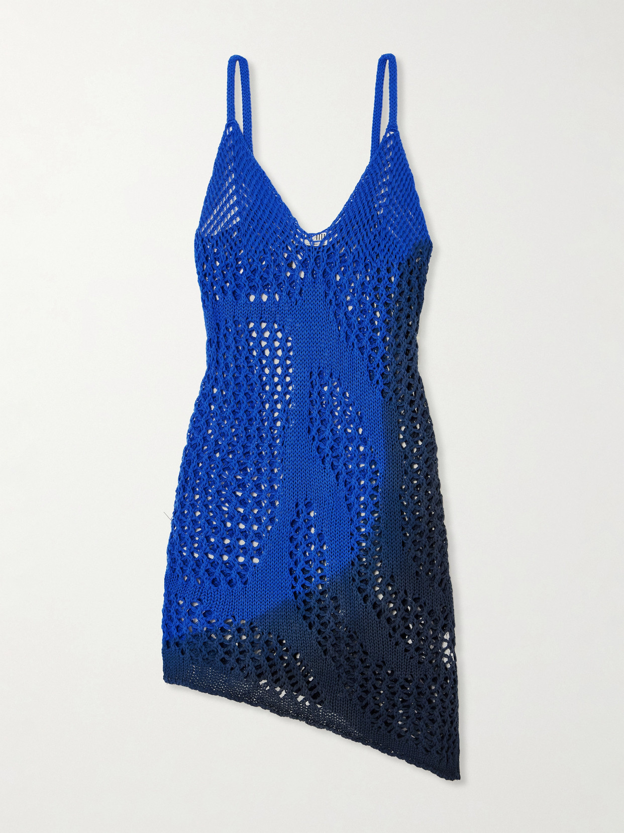 The Attico - Asymmetric Ombré Open-knit Cotton Mini Dress - Blue