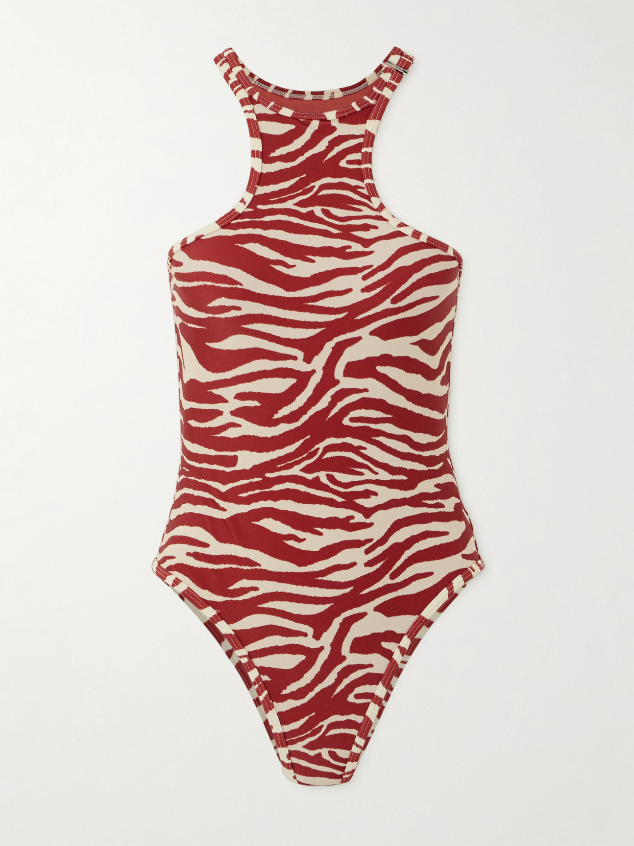 Shop Attico Zebra-print Halterneck Swimsuit In Multi