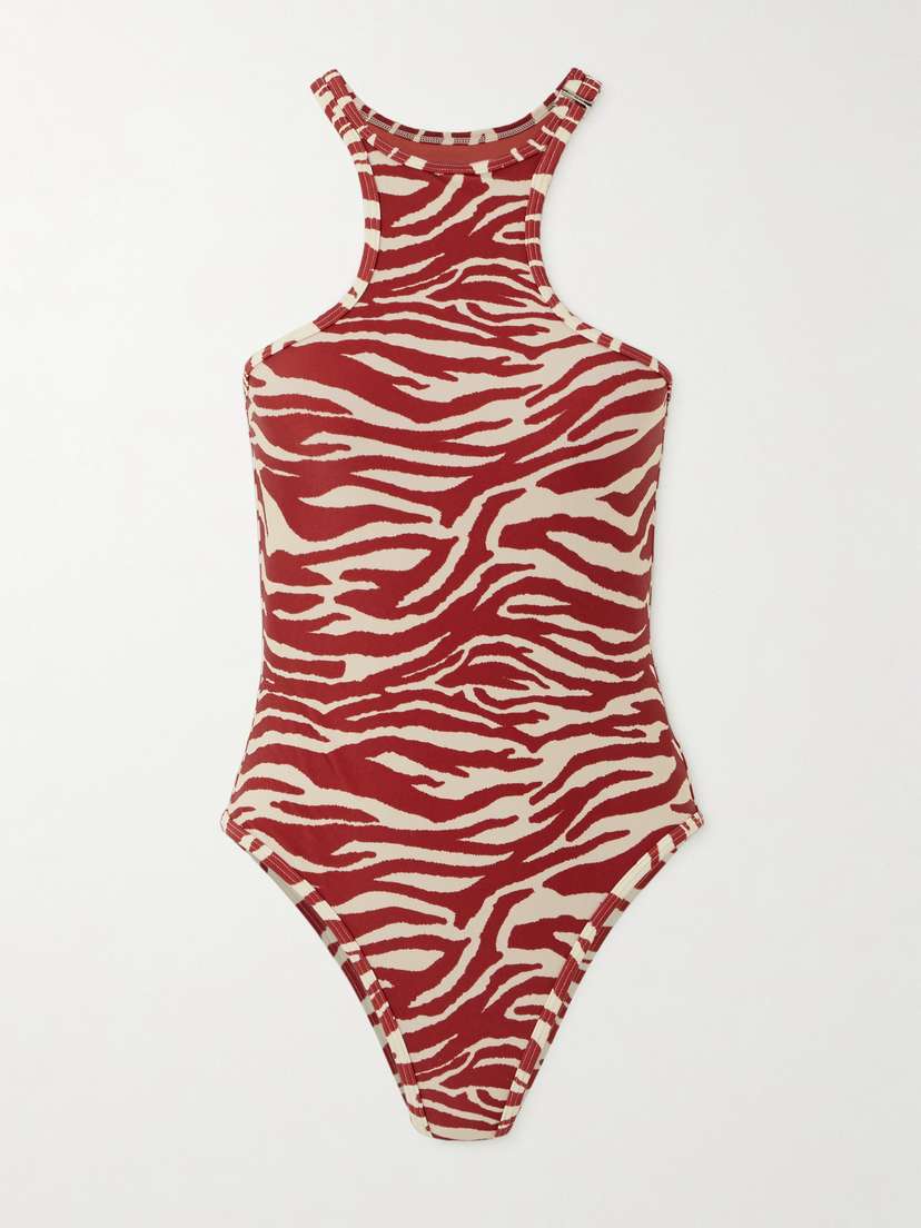The Attico Zebra-print Halterneck Swimsuit - x large