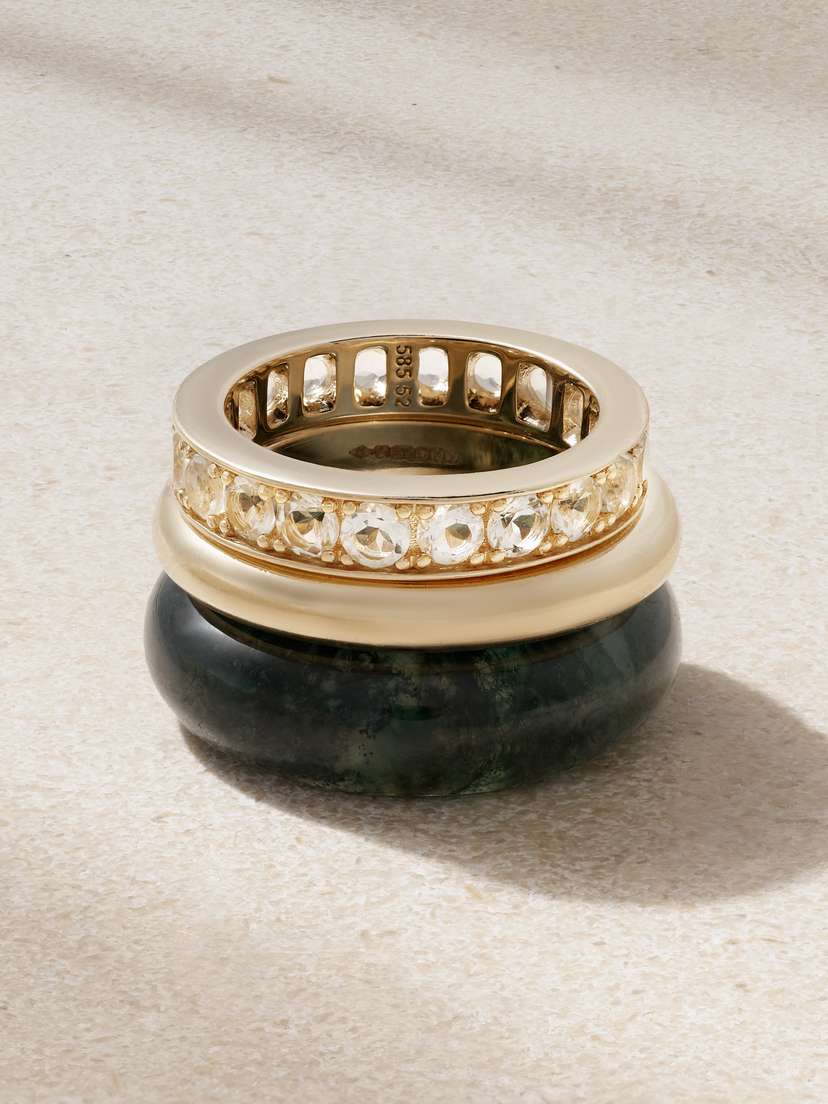 By Pariah Luminous Set Of Three 14-karat Recycled Gold, Amethyst And Agate Rings