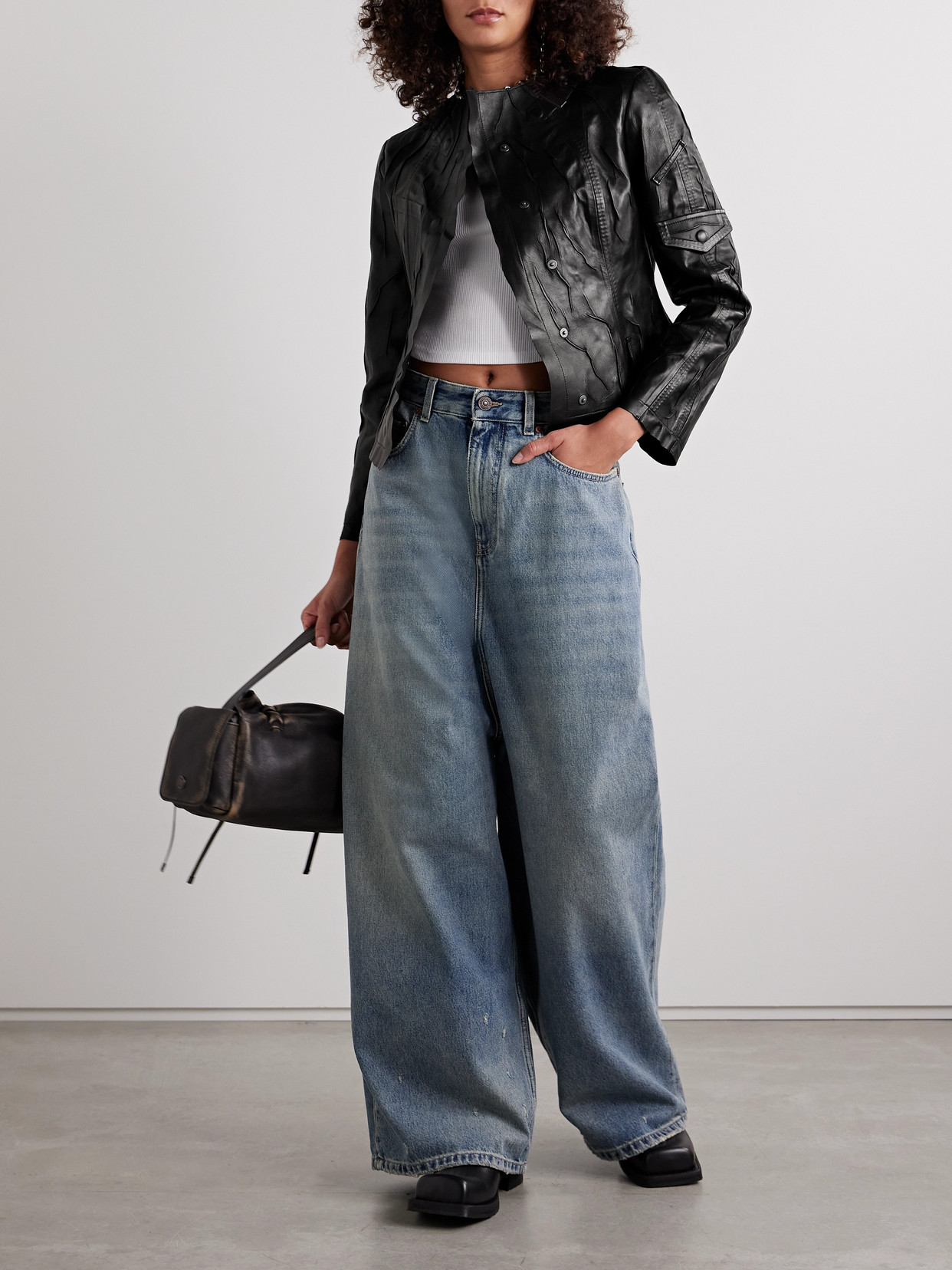 Acne Studios Distressed Leather Jacket In Black