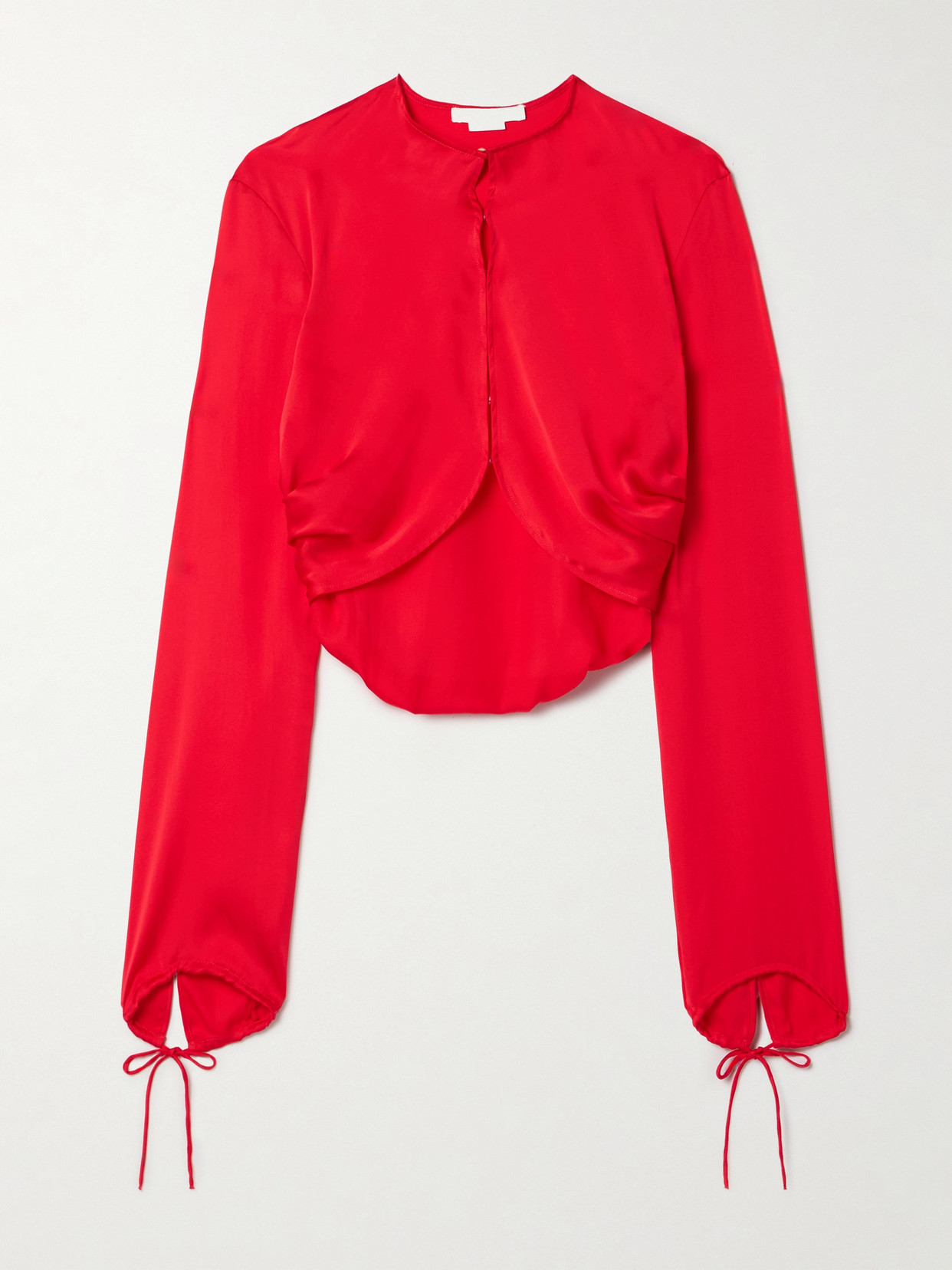 Acne Studios Cropped Draped Silk-satin Top In Red