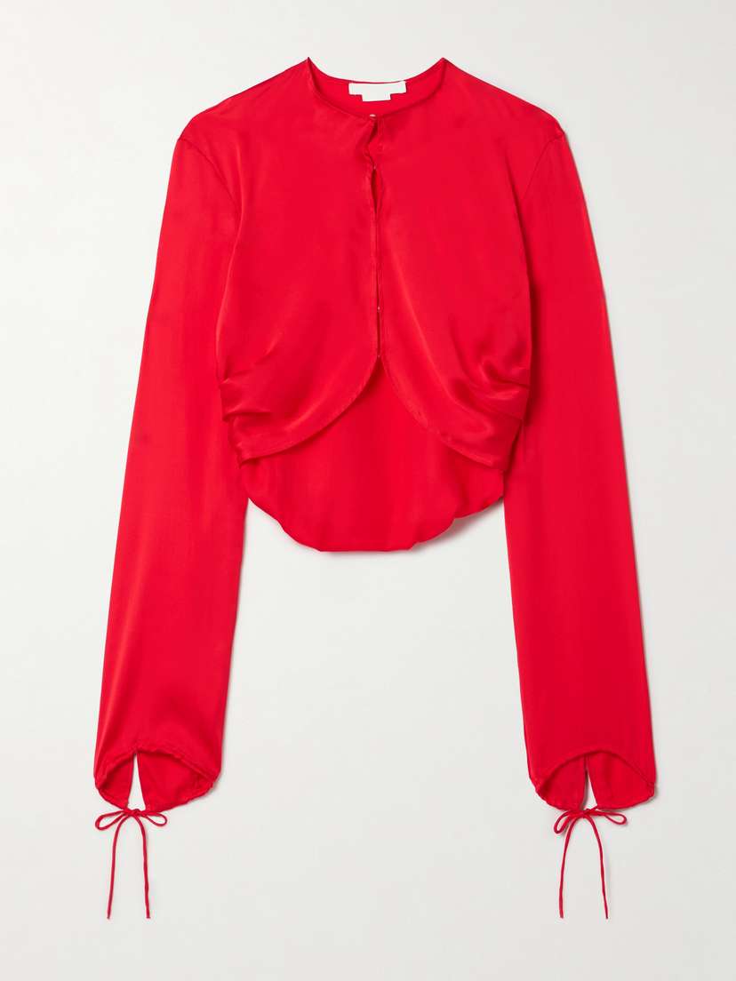 Acne Studios Cropped Draped Silk-satin Top