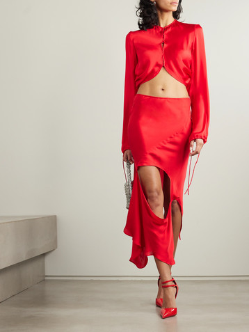 Acne Studios Cropped draped silk-satin top