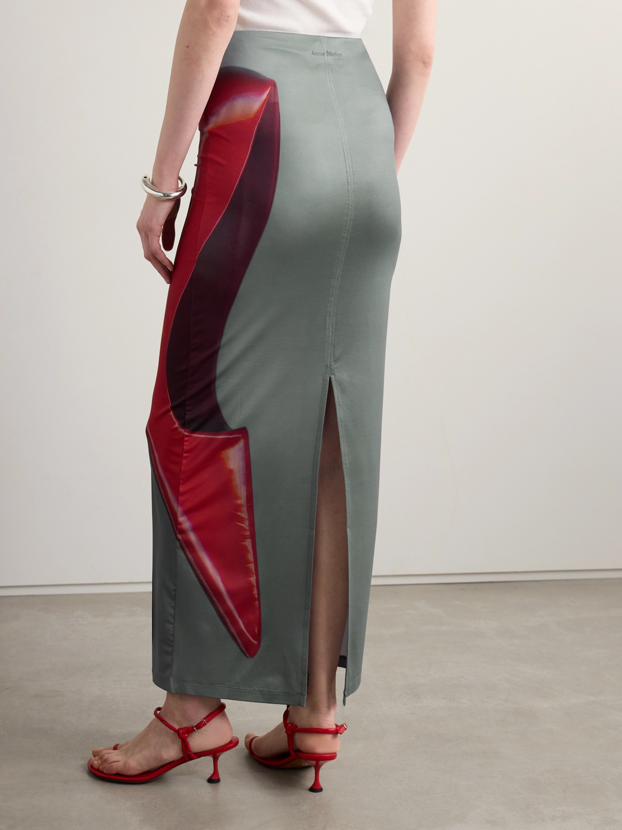 Acne Studios Womens Dark Grey Red Emay Graphic-print Stretch-jersey Maxi Skirt In Multi