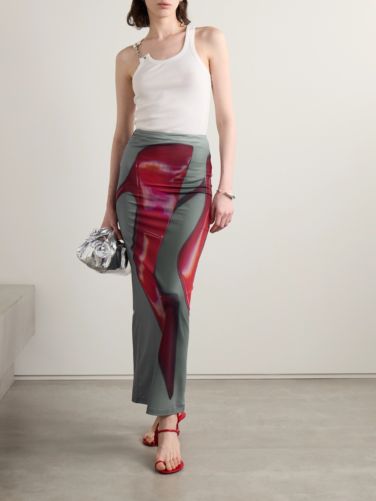 Shop Acne Studios Printed Stretch-jersey Maxi Skirt In Multi