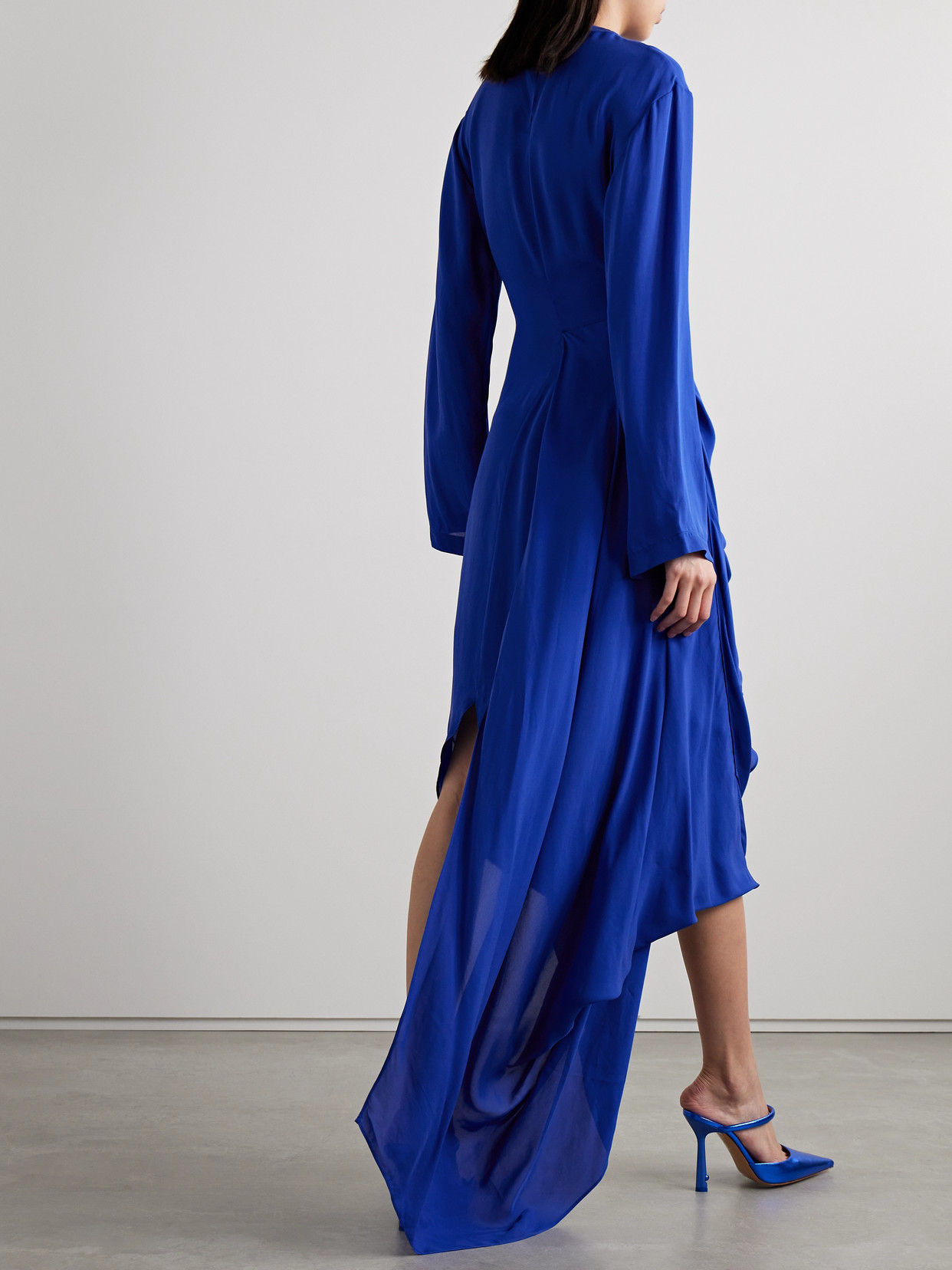 Acne Studios Asymmetric Draped Crepe De Chine Maxi Dress In Blue