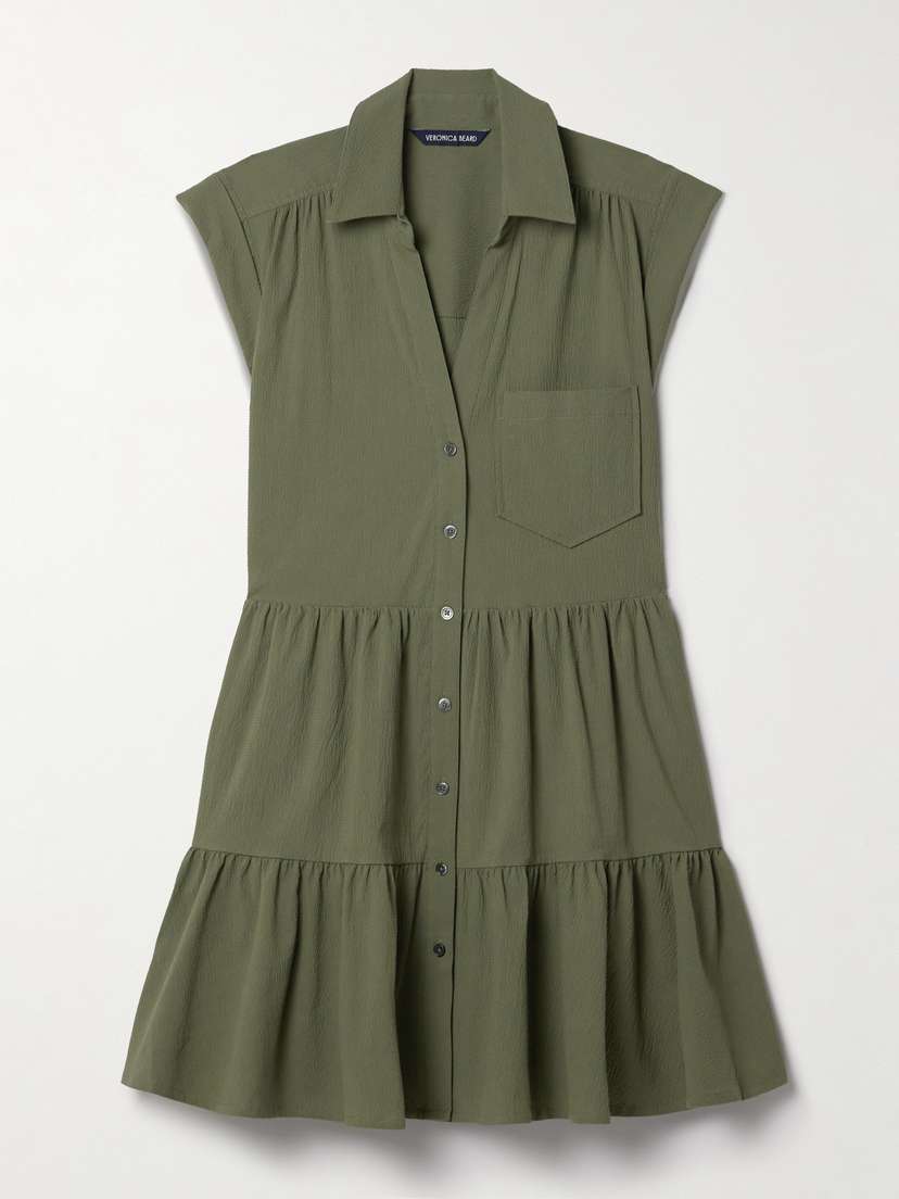 Veronica Beard Trisha Tiered Cotton-blend Seersucker Mini Shirt Dress - x large