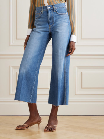 Veronica Beard Taylor cropped frayed high-rise wide-leg jeans