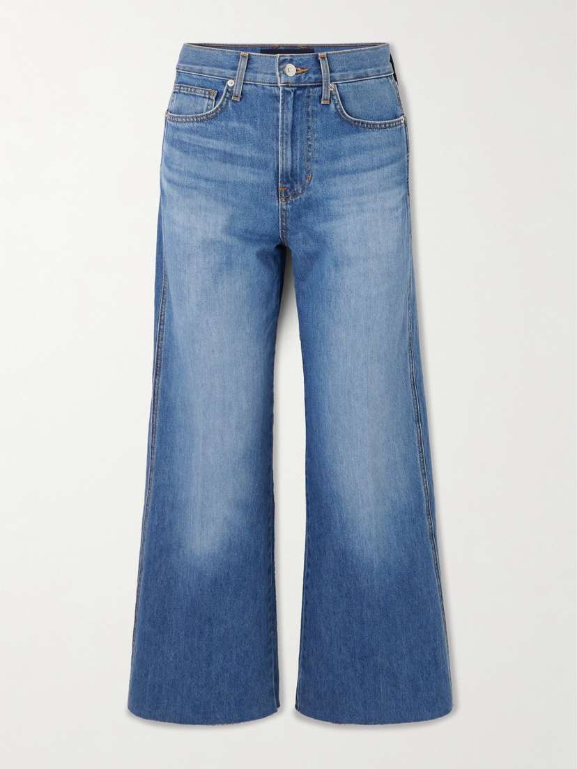 Veronica Beard Taylor Cropped Frayed High-rise Wide-leg Jeans