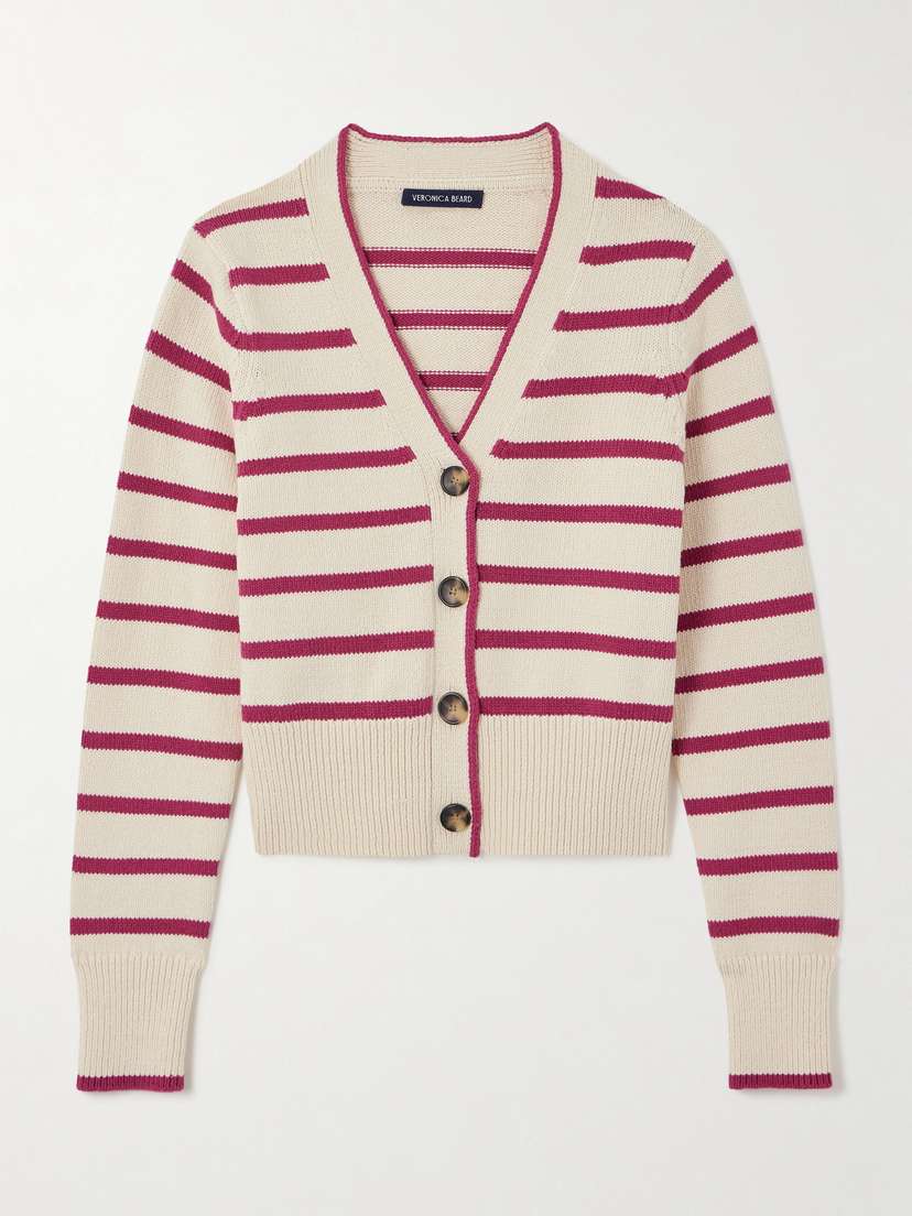 Veronica Beard Noorie Striped Knitted Cotton Cardigan - x large