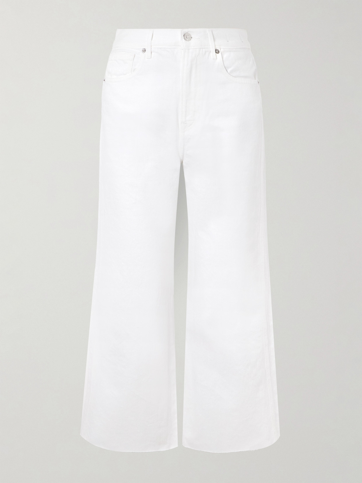 Veronica Beard Taylor Cropped Frayed High-rise Wide-leg Jeans In White