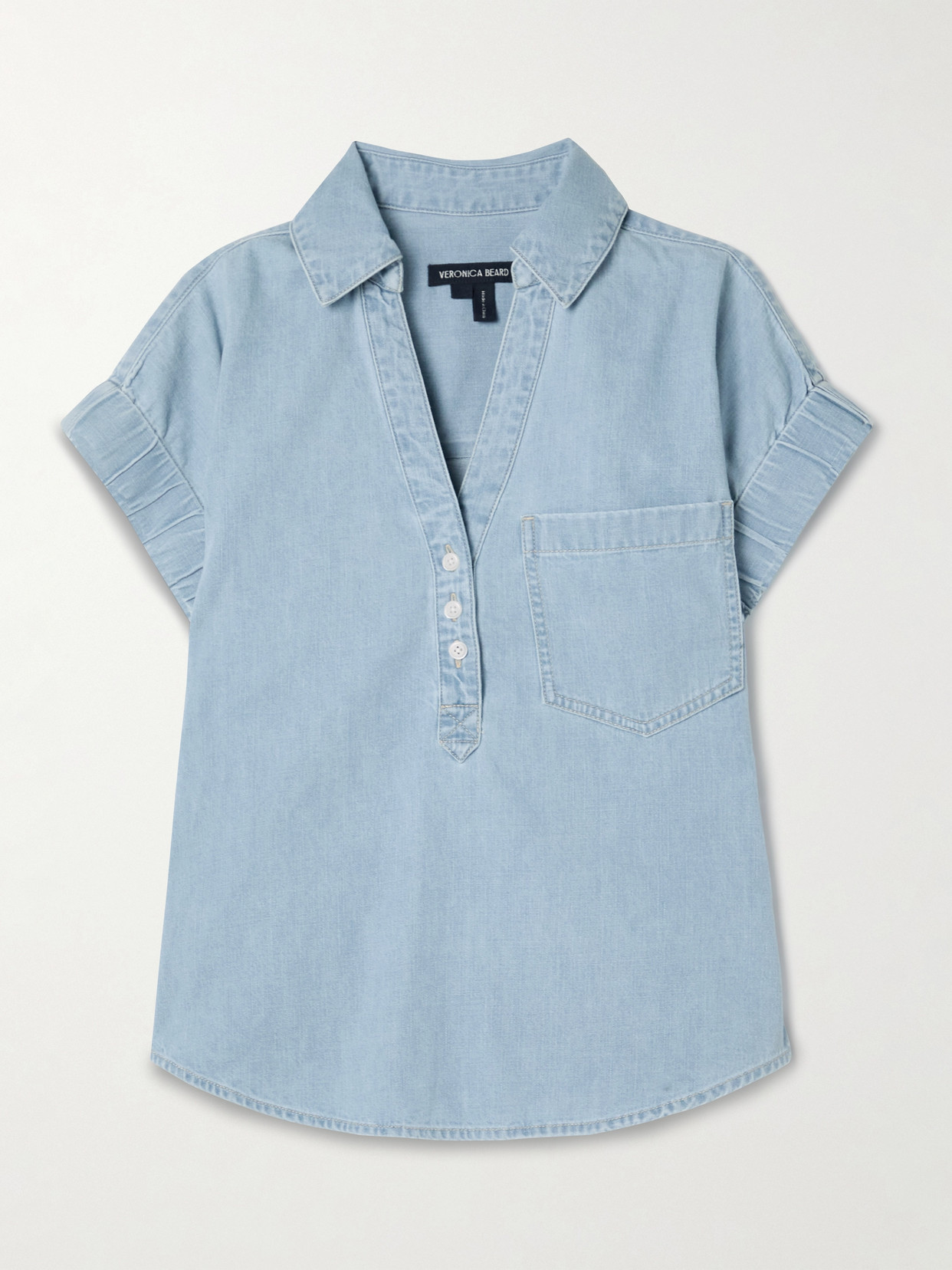 Shop Veronica Beard Almera Cotton-chambray Top In Blue