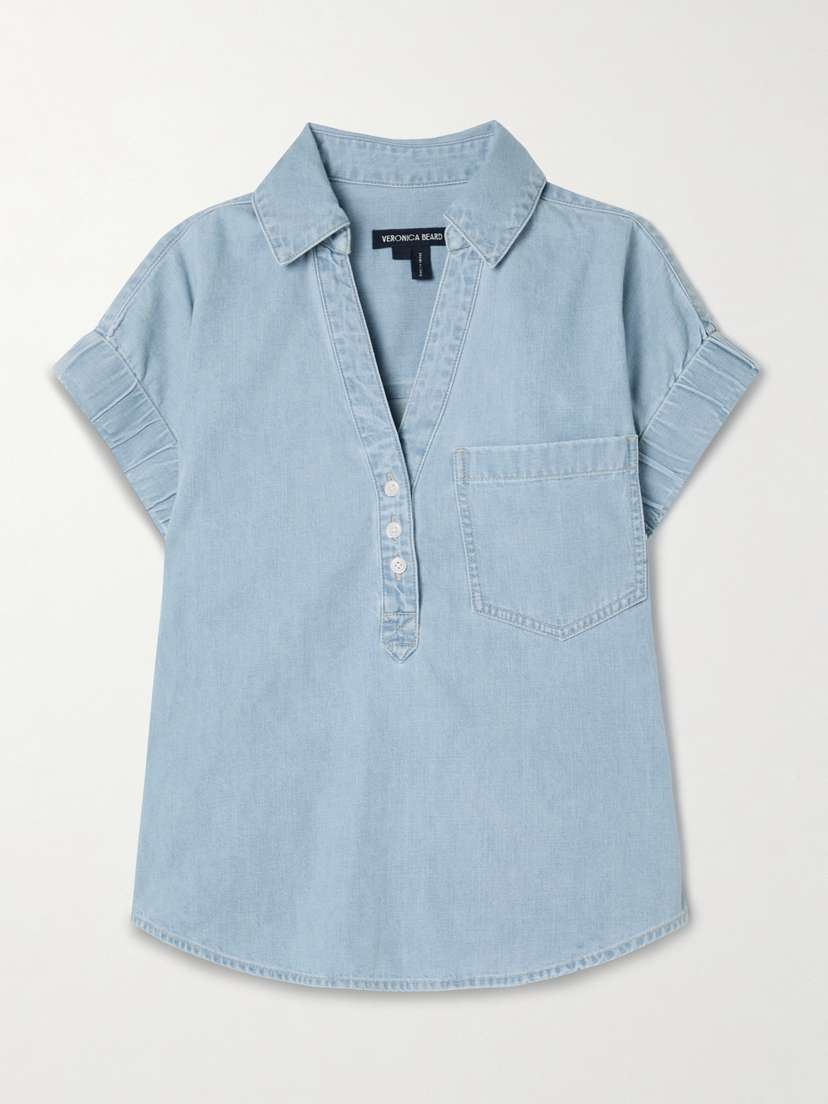 Veronica Beard Almera Cotton-chambray Top - x large