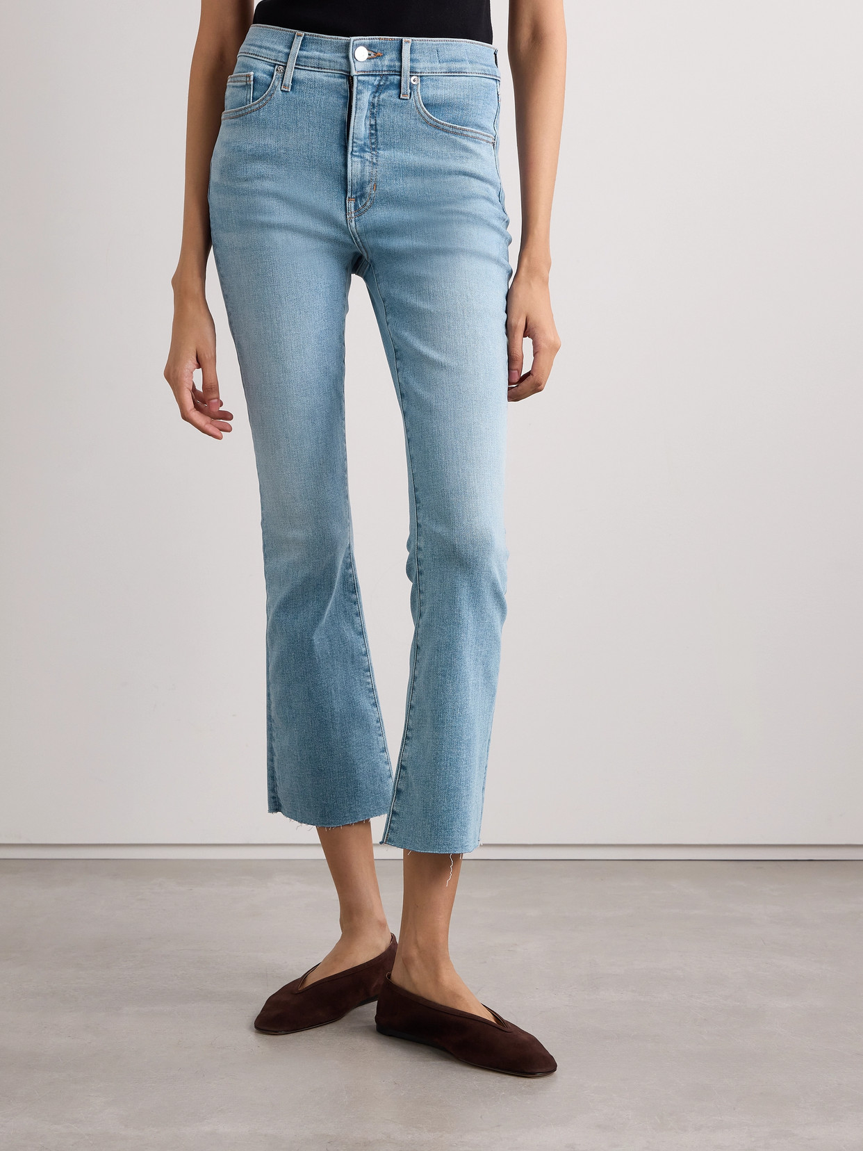 Shop Veronica Beard Carolina Cropped High-rise Flared Jeans In Blue