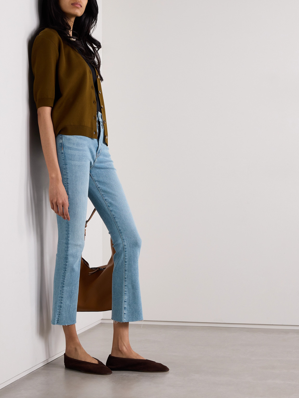 Shop Veronica Beard Carolina Cropped High-rise Flared Jeans In Blue