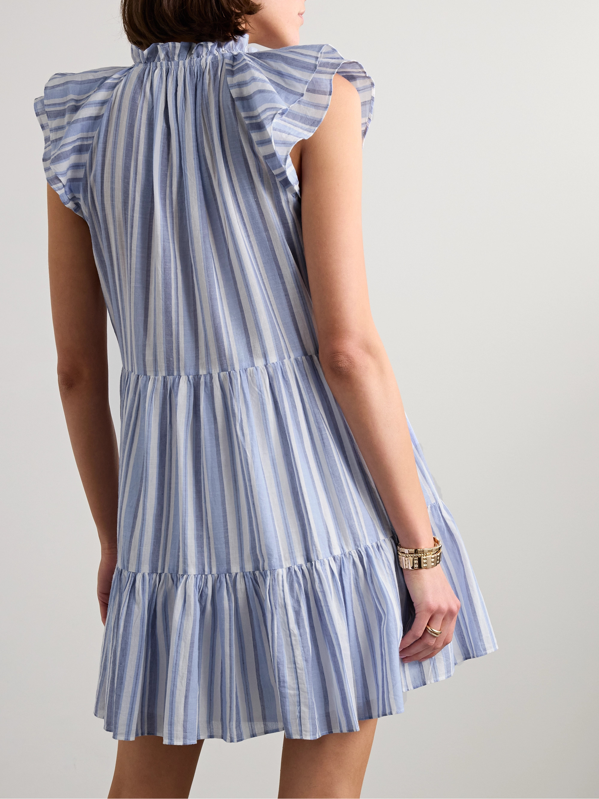 Veronica Beard Zee tiered striped cotton mini dress