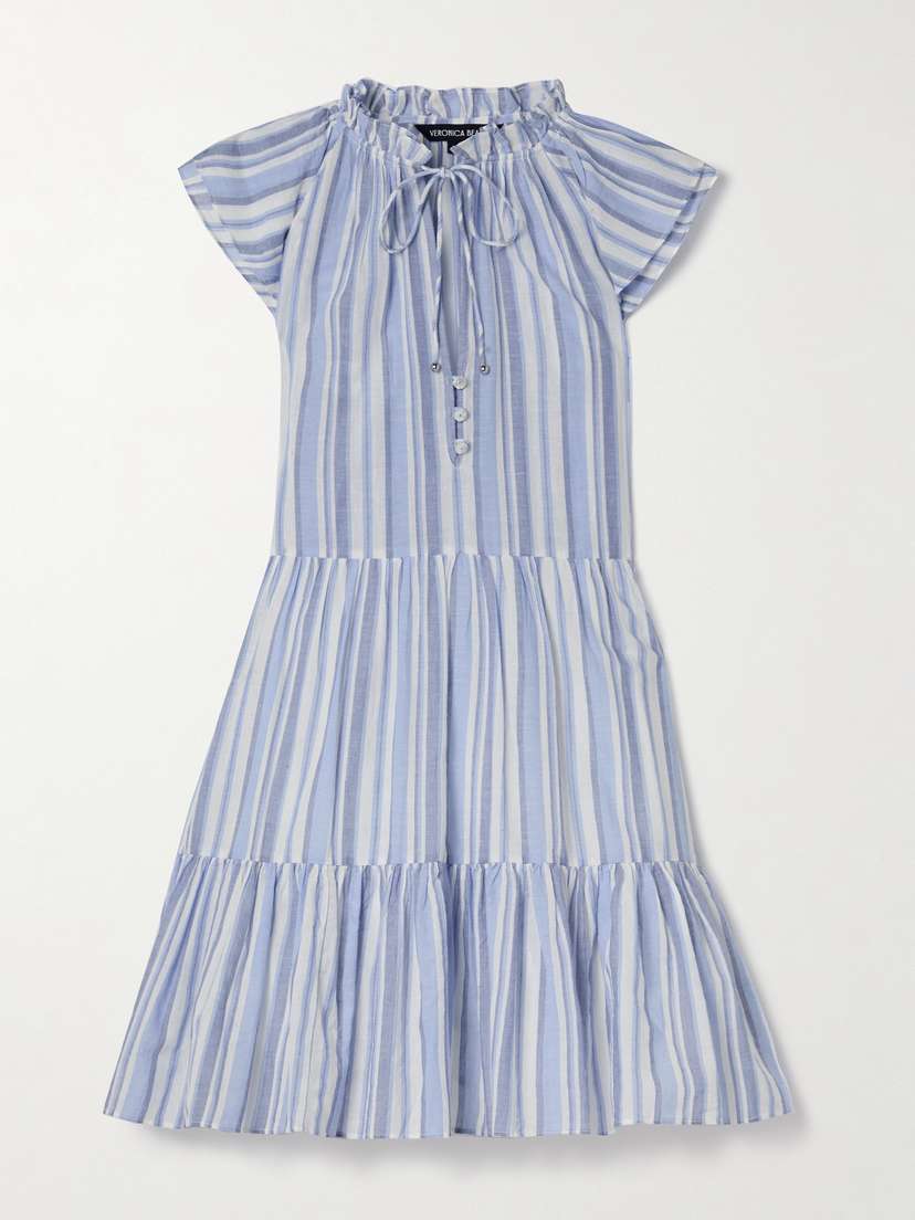 Veronica Beard Zee Tiered Striped Cotton Mini Dress - US0