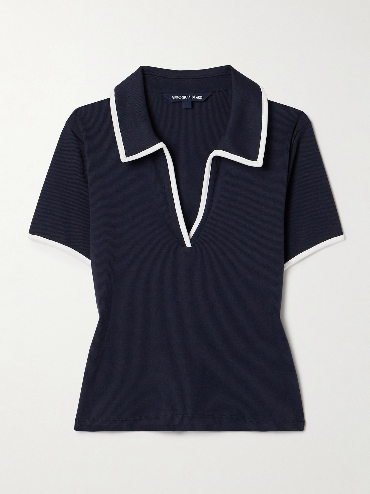 Shop Veronica Beard Kearney Ribbed Pima Cotton-blend Jersey Polo Shirt In Blue