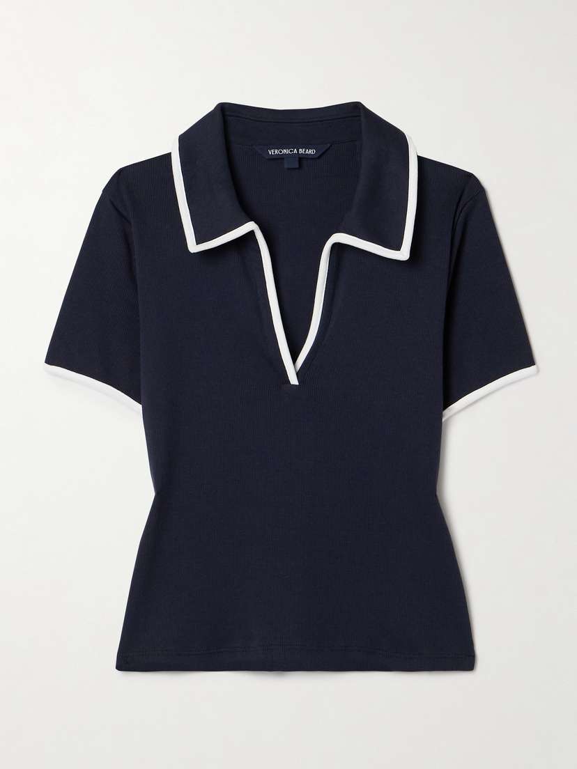 Veronica Beard Kearney Ribbed Pima Cotton-blend Jersey Polo Shirt - x large