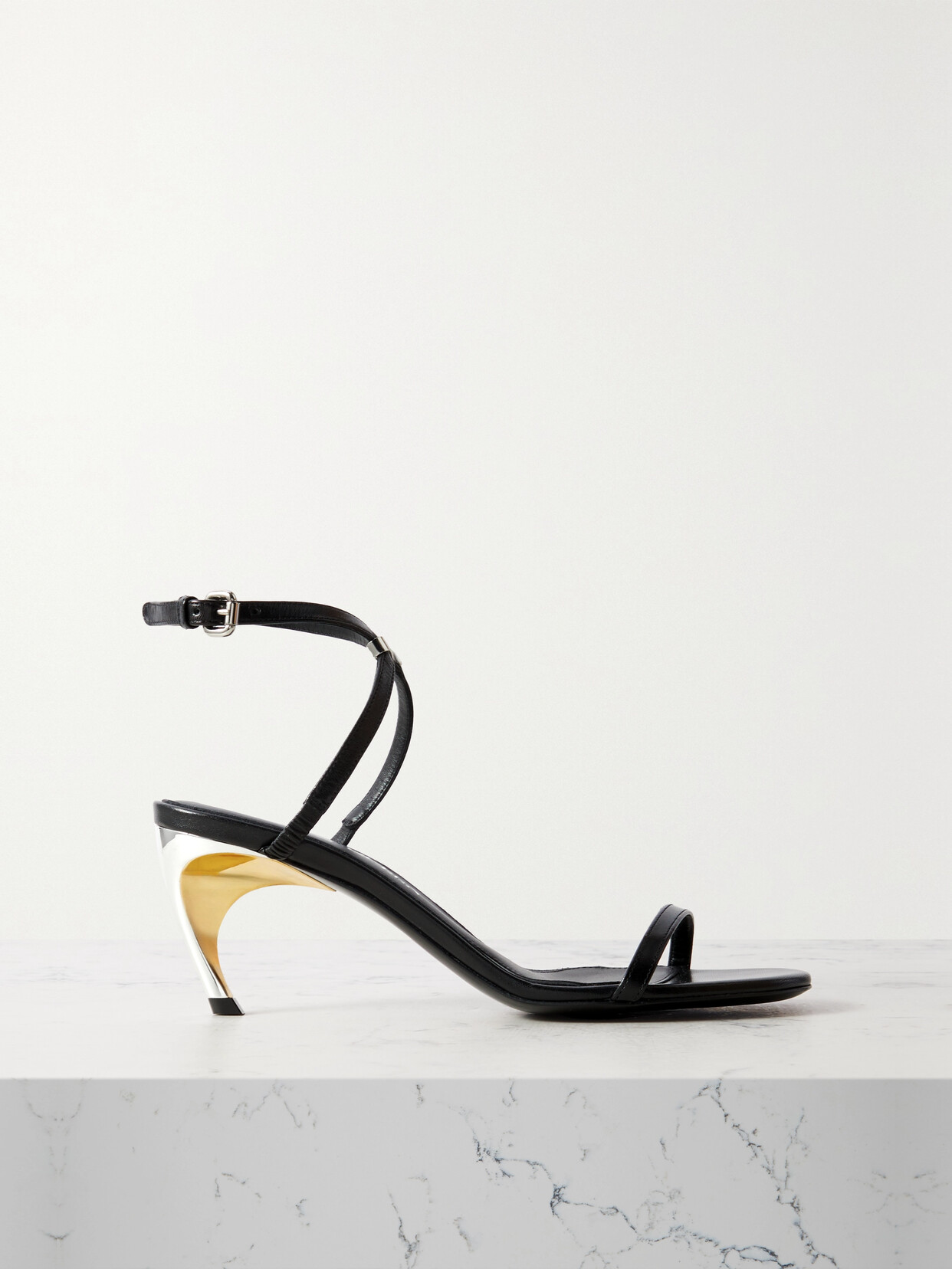 Alexander Mcqueen Armadillo Leather Metallic-heel Sandals In Black