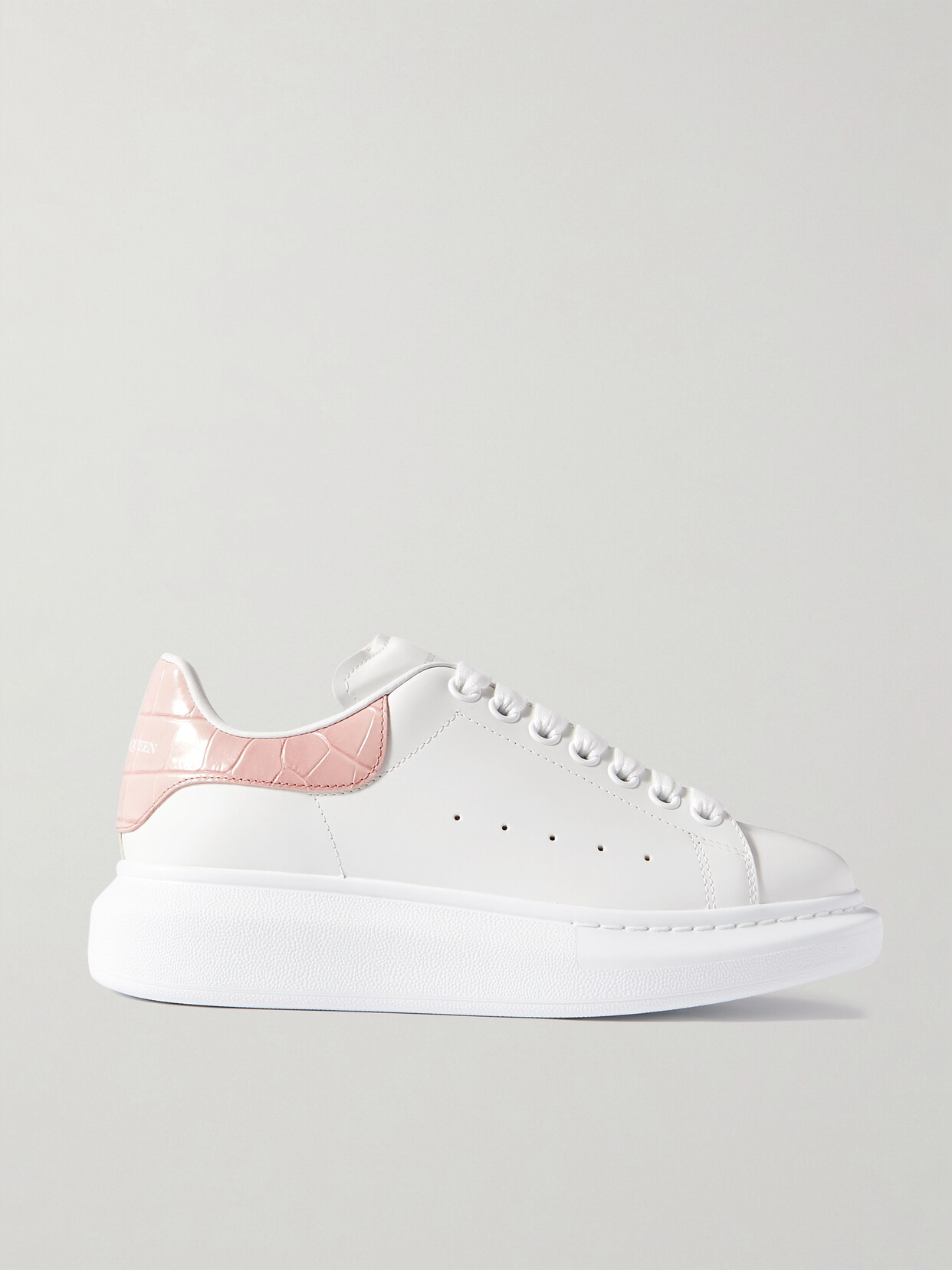 Shop Alexander Mcqueen Leather Exaggerated-sole Sneakers In White