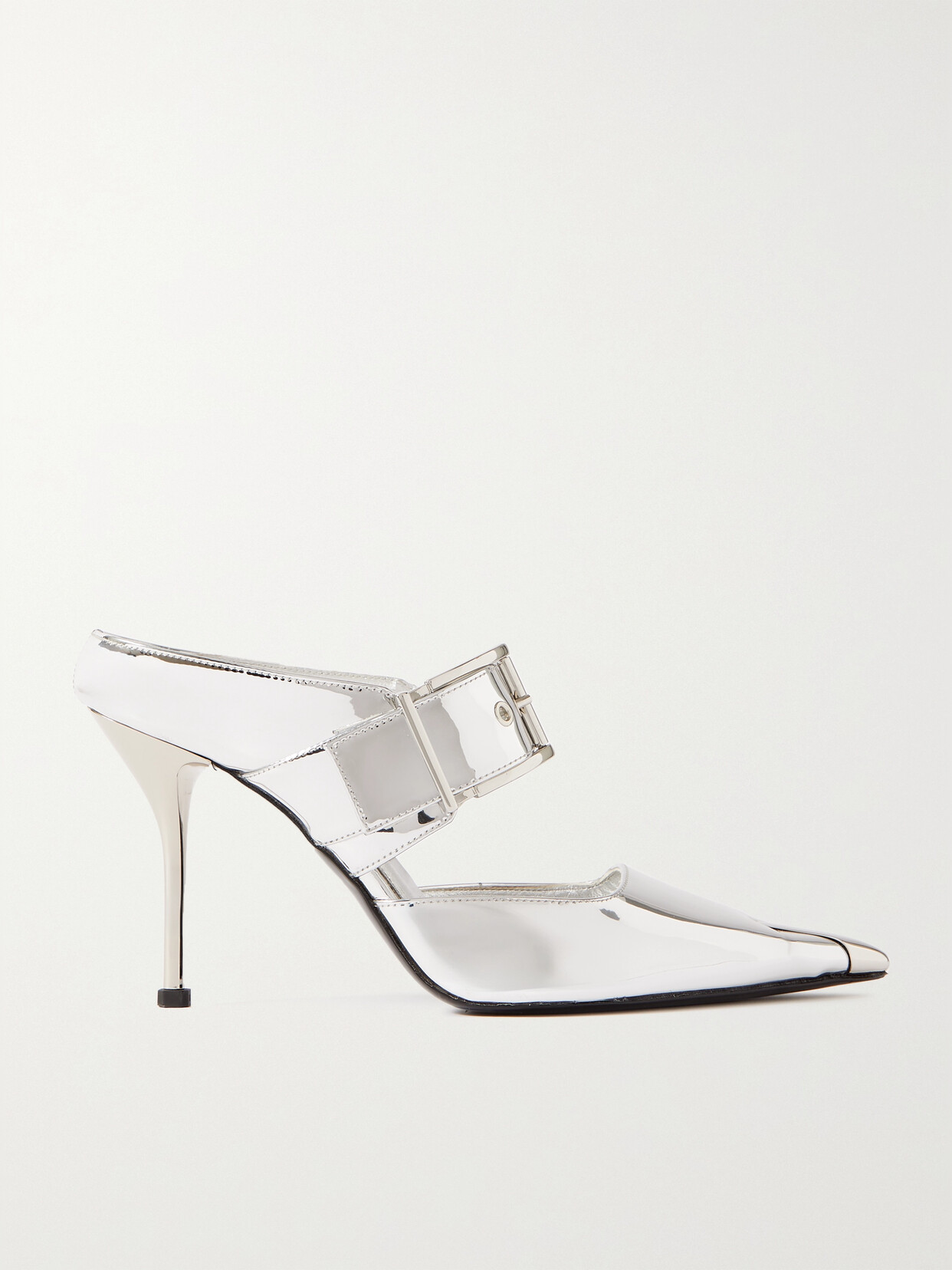 Shop Alexander Mcqueen Punk Embellished Mirrored-leather Mules In Silver