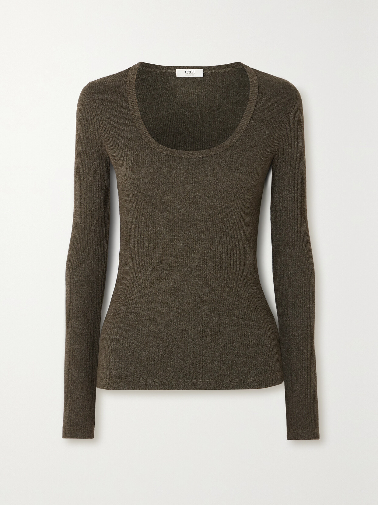 AGOLDE Bernice Ribbed Jersey Top - Brown