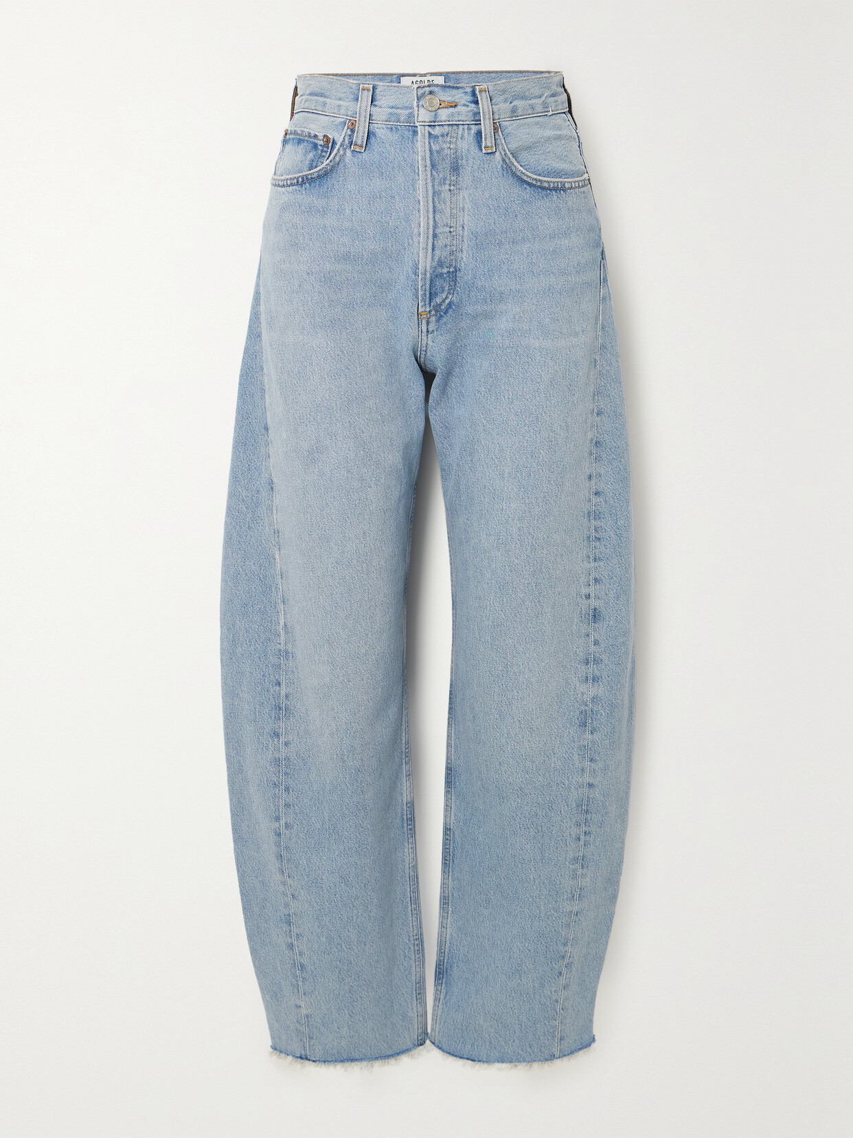 Agolde Low Curve Fray Mid Rise Jeans In Flourish In Blue