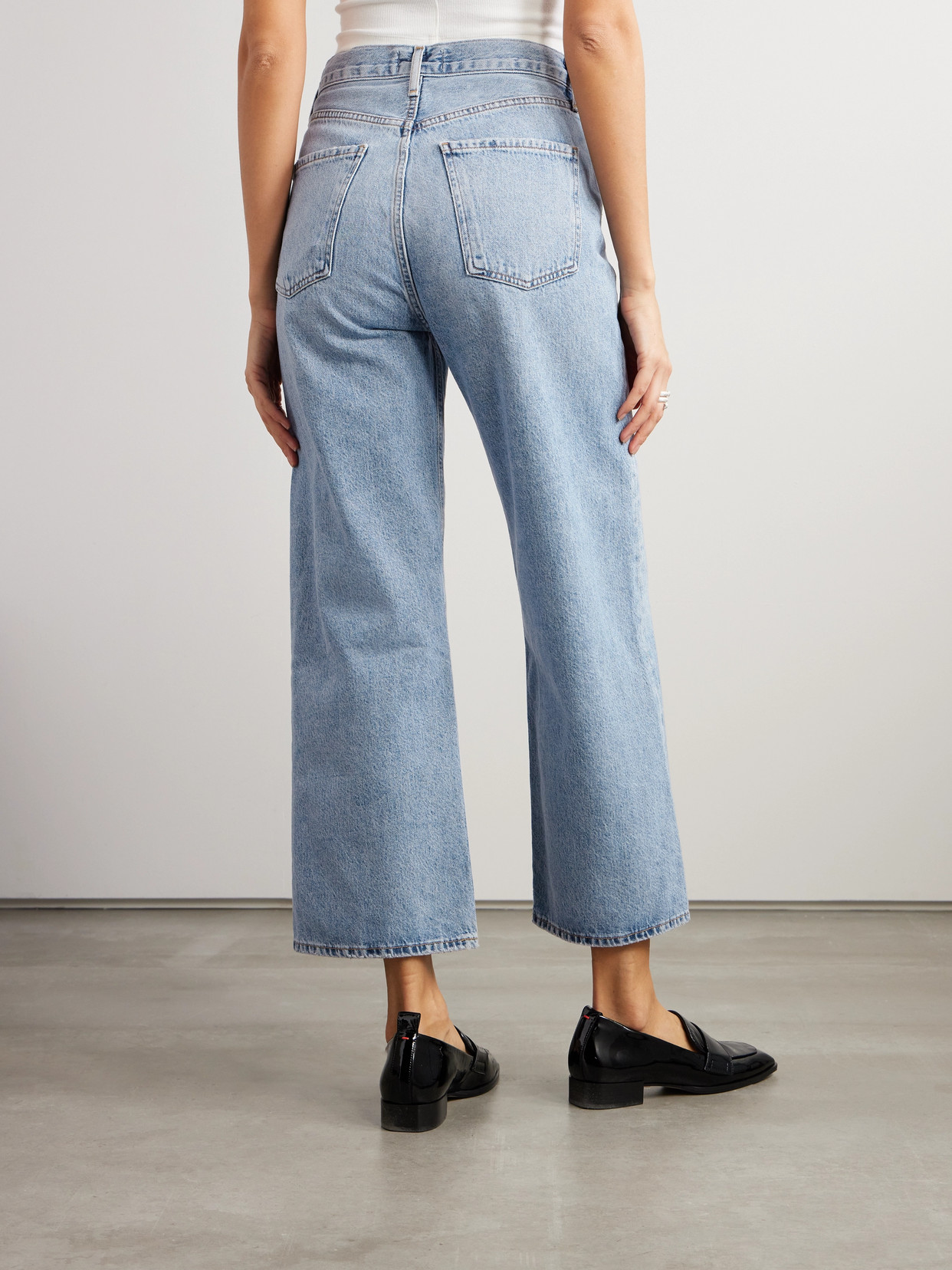 Shop Agolde Ren Cropped High-rise Wide-leg Jeans In Blue