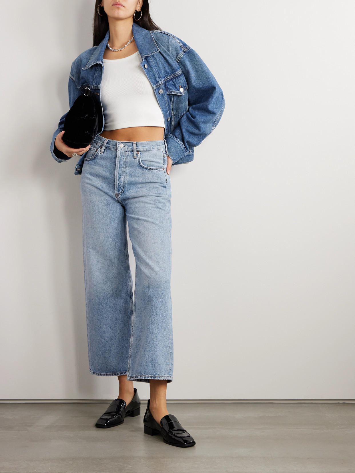 Shop Agolde Ren Cropped High-rise Wide-leg Jeans In Blue