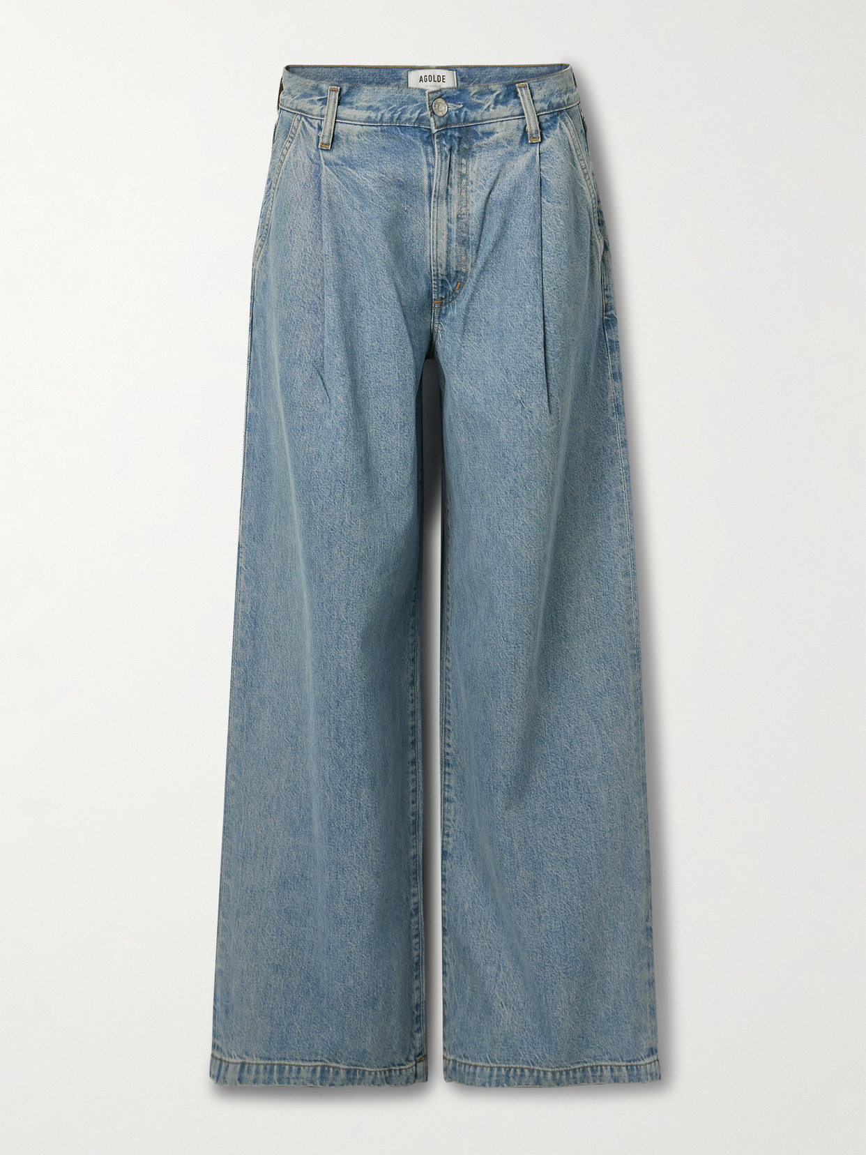 Agolde Ellis Pleated Low-rise Wide-leg Jeans In Blue