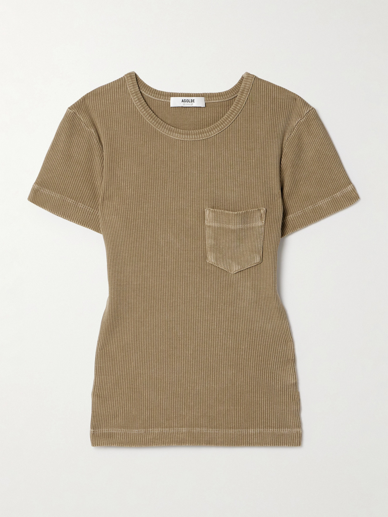 Agolde Arlo Ribbed Jersey T-shirt In Brown