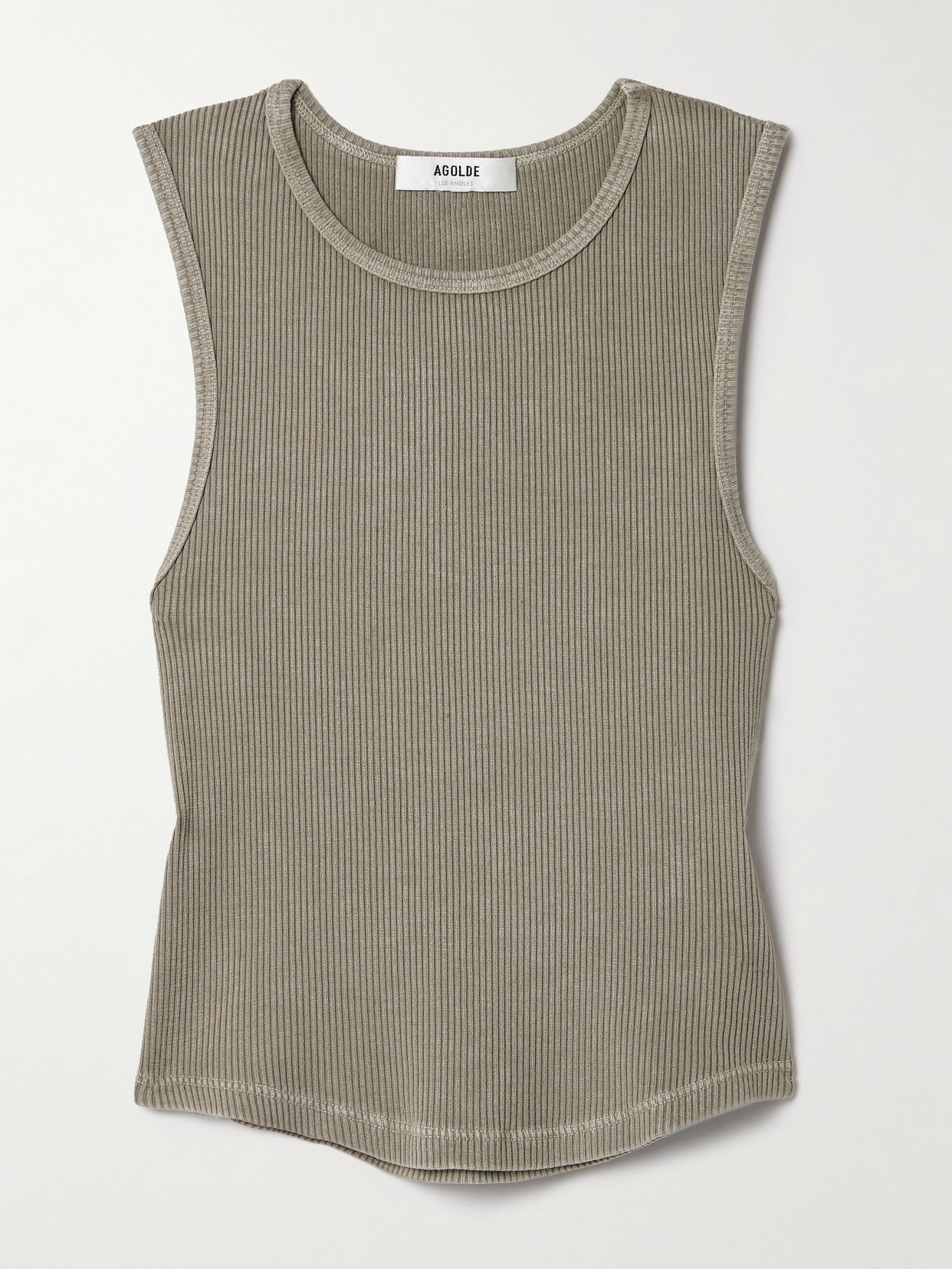 Agolde Nova Ribbed Cropped Stretch Organic Cotton And Tencel™ Lyocell-blend Tank In Green