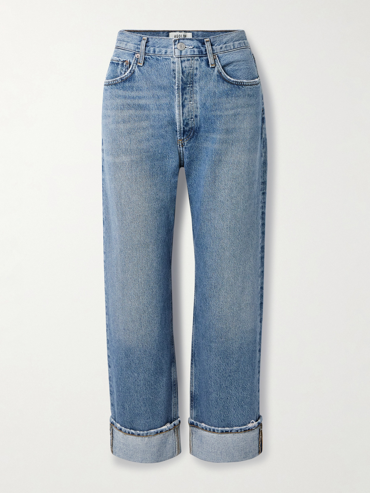 Shop Agolde Fran Cropped Mid-rise Straight-leg Jeans In Blue