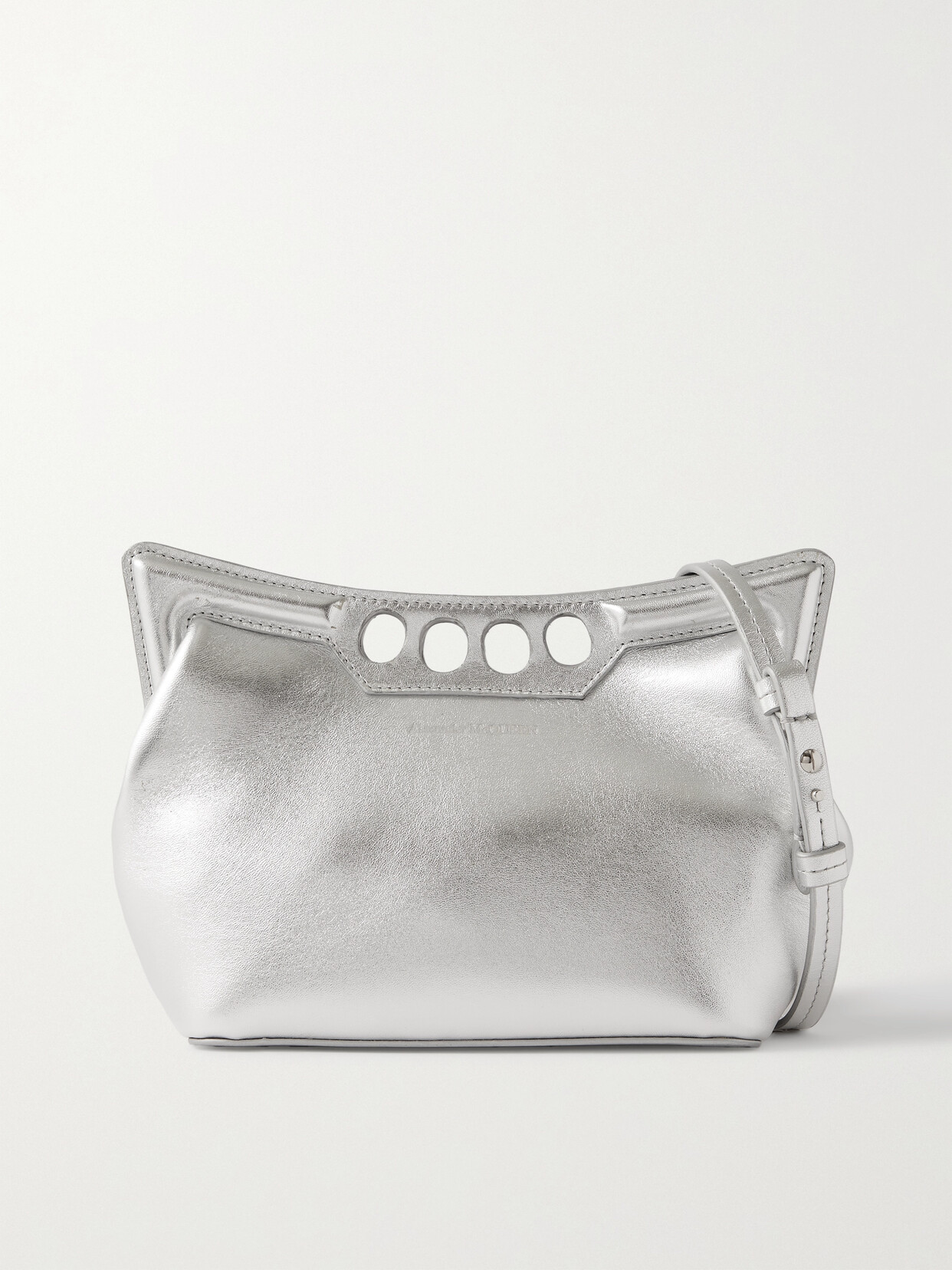 Alexander Mcqueen Mini Peak Cutout Leather Shoulder Bag In Silver