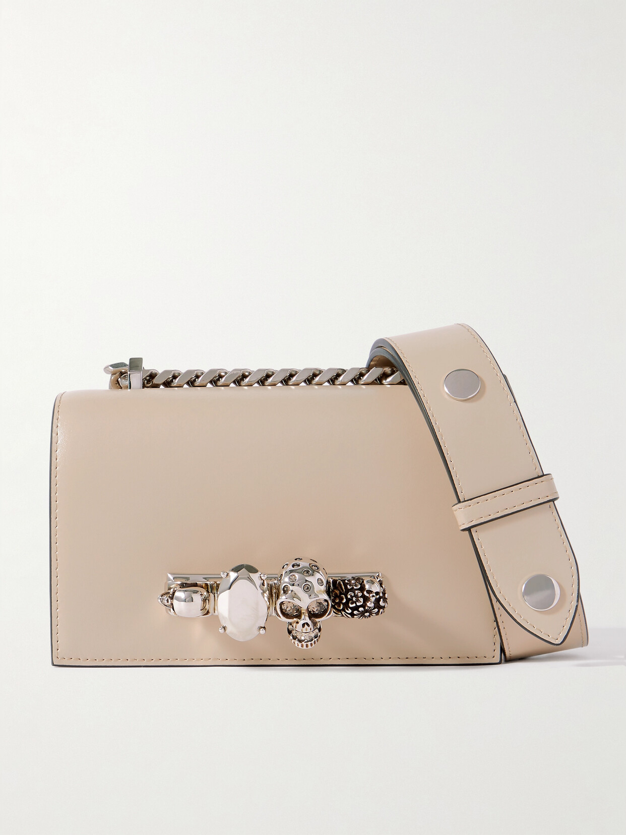 Alexander Mcqueen Embellished Leather Shoulder Bag In Neutrals