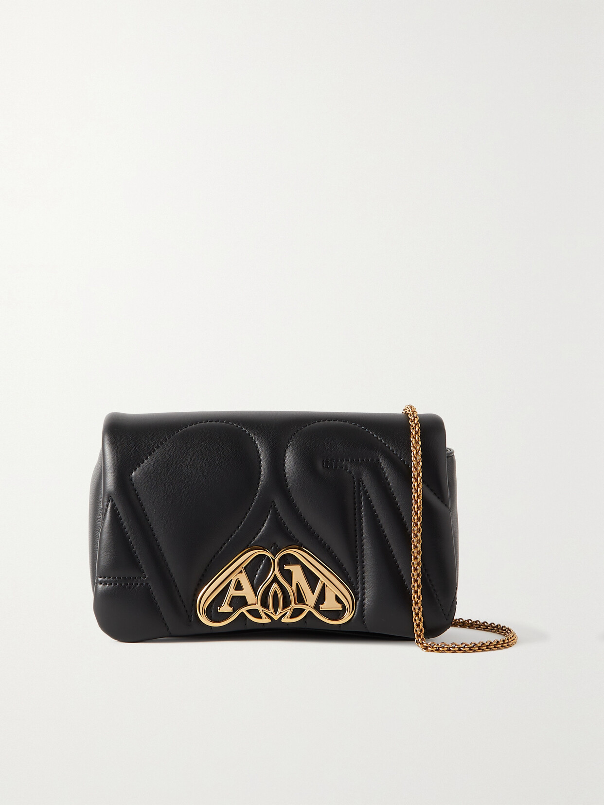 Shop Alexander Mcqueen The Seal Mini Embellished Quilted Leather Shoulder Bag In Black