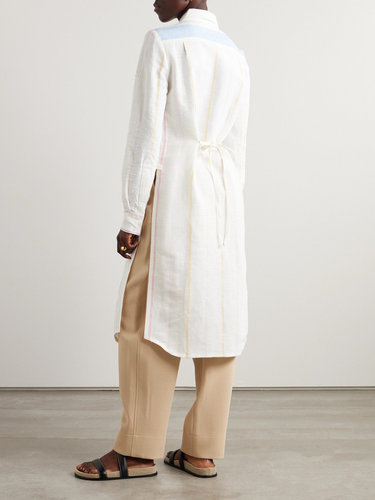 Bettter Lorca Striped Linen Midi Shirt Dress In Multi