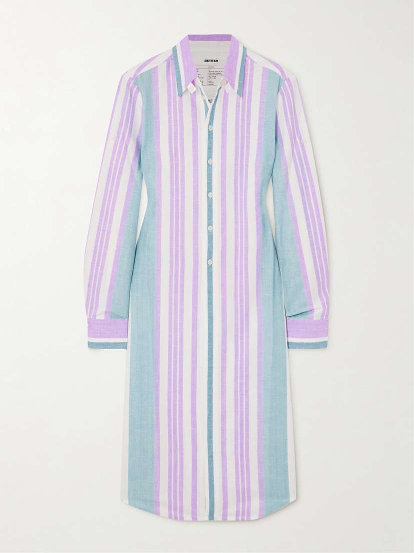 BETTTER Lorca Striped Linen Midi Shirt Dress