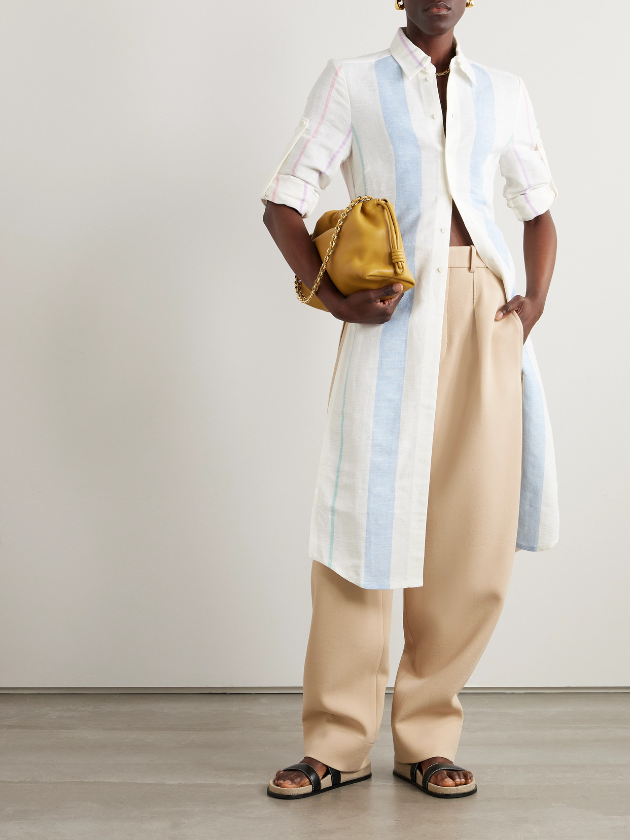 Bettter Lorca Striped Linen Midi Shirt Dress In Multi