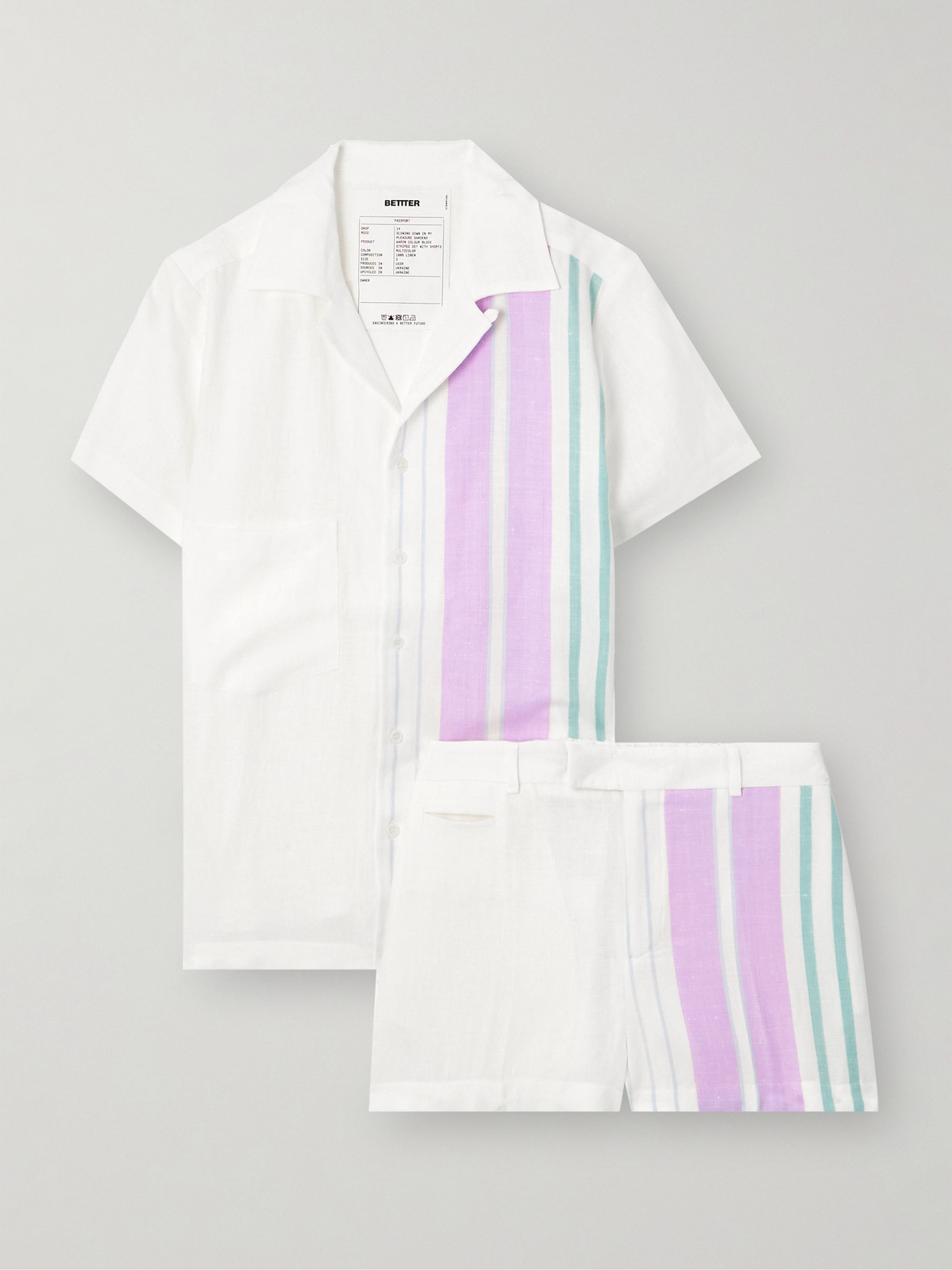 Bettter Aaron Striped Linen Shirt And Shorts Set In Multi