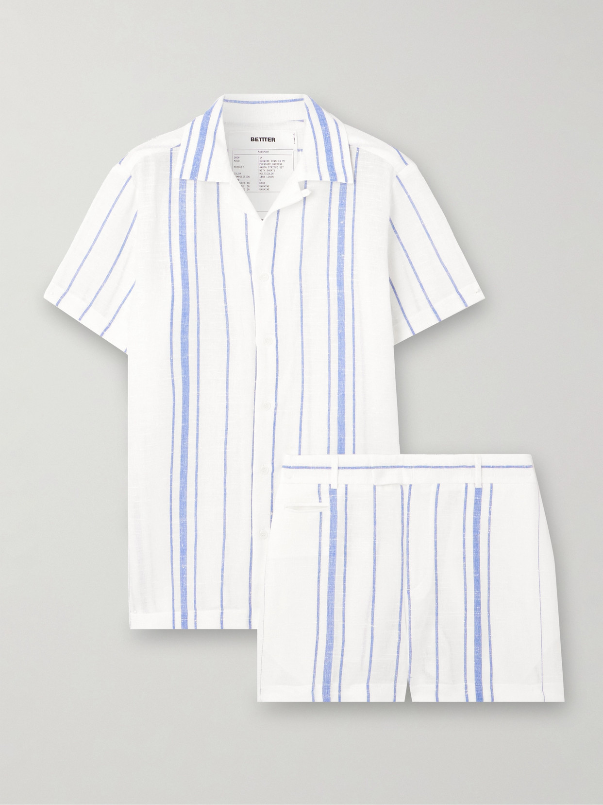 BETTTER - Aaron Striped Linen Shirt And Shorts Set - Multi