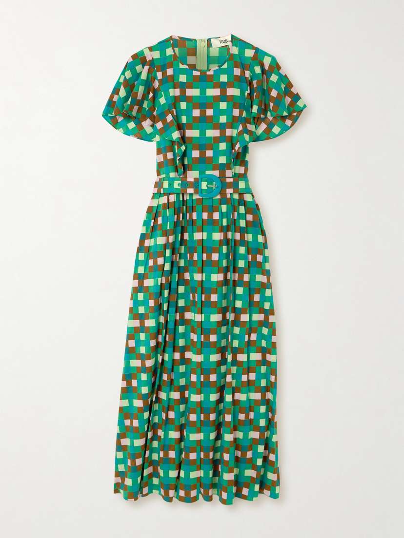 Diane von Furstenberg Damon Belted Ruffled Printed Cotton-blend Midi Dress