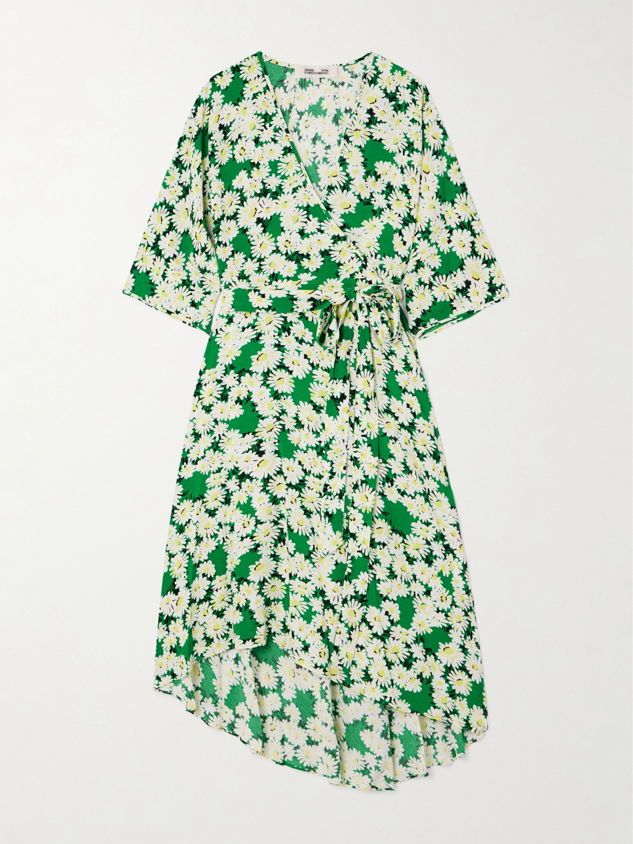 Diane Von Furstenberg Eloise Belted Asymmetric Floral-print Crepe Wrap-effect Dress In Green