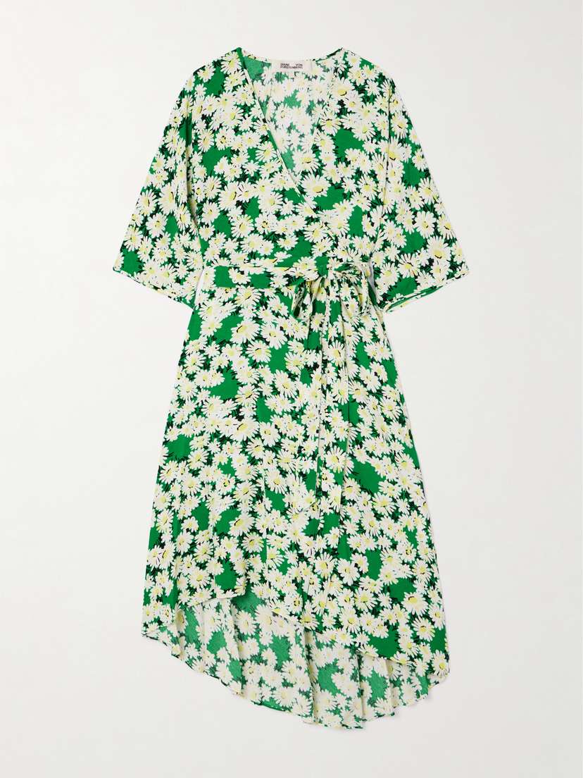 Diane von Furstenberg Eloise Belted Asymmetric Floral-print Crepe Wrap-effect Dress