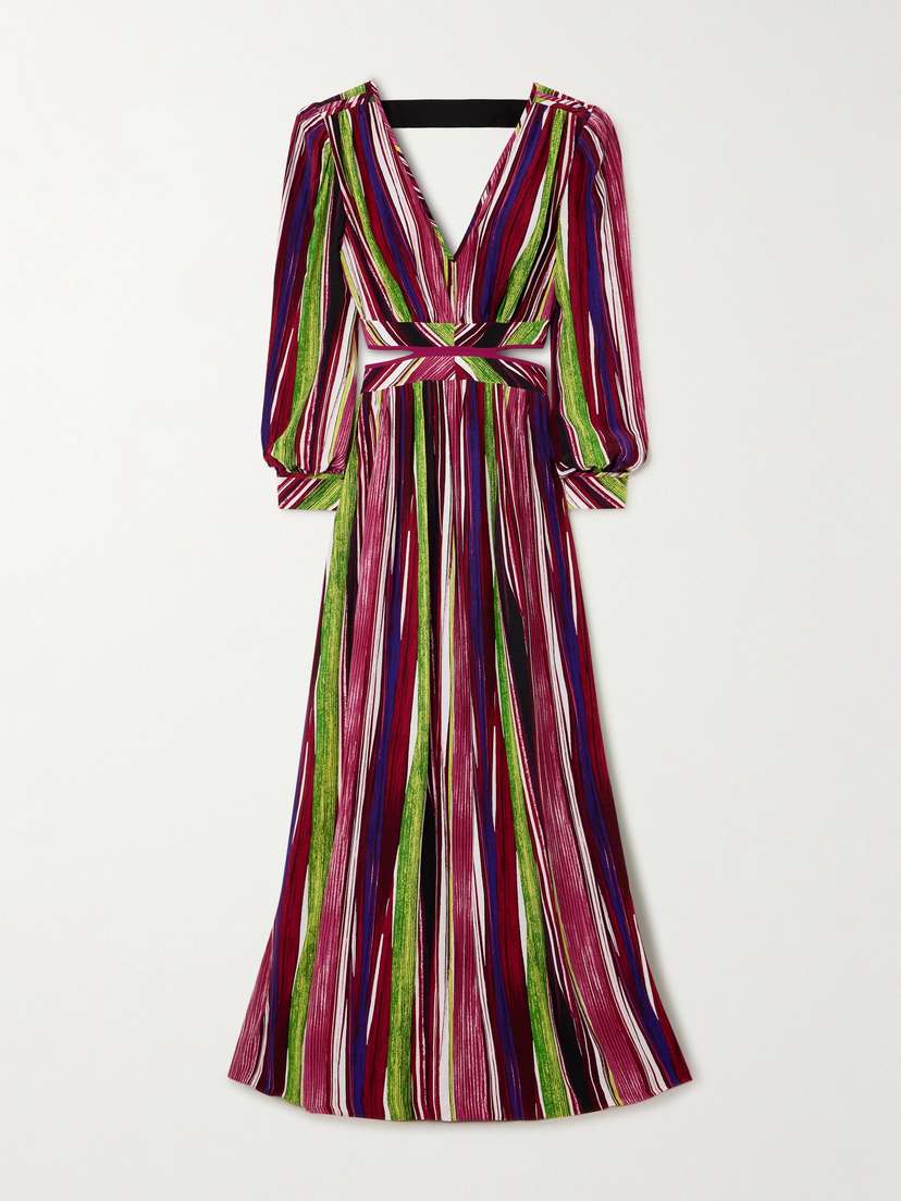 Diane von Furstenberg Jenifer Cutout Striped Crepe Maxi Dress