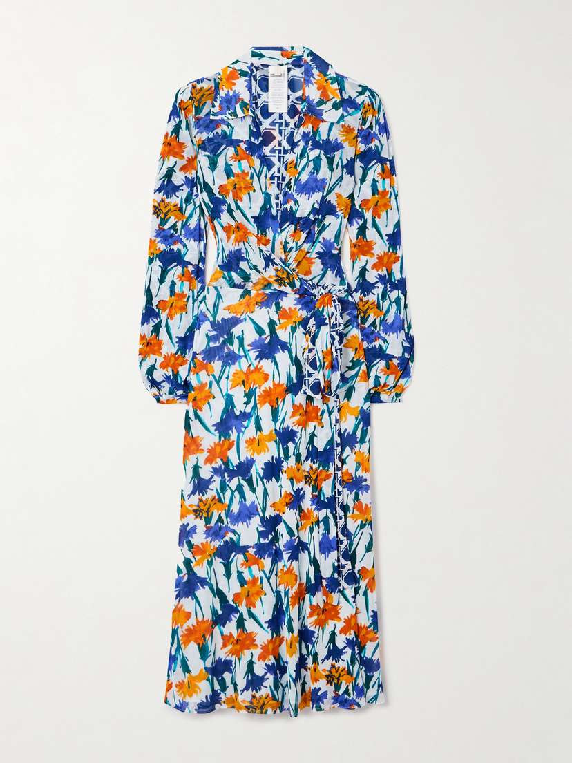 Diane von Furstenberg Phoenix Reversible Printed Chiffon Midi Wrap Dress - x large