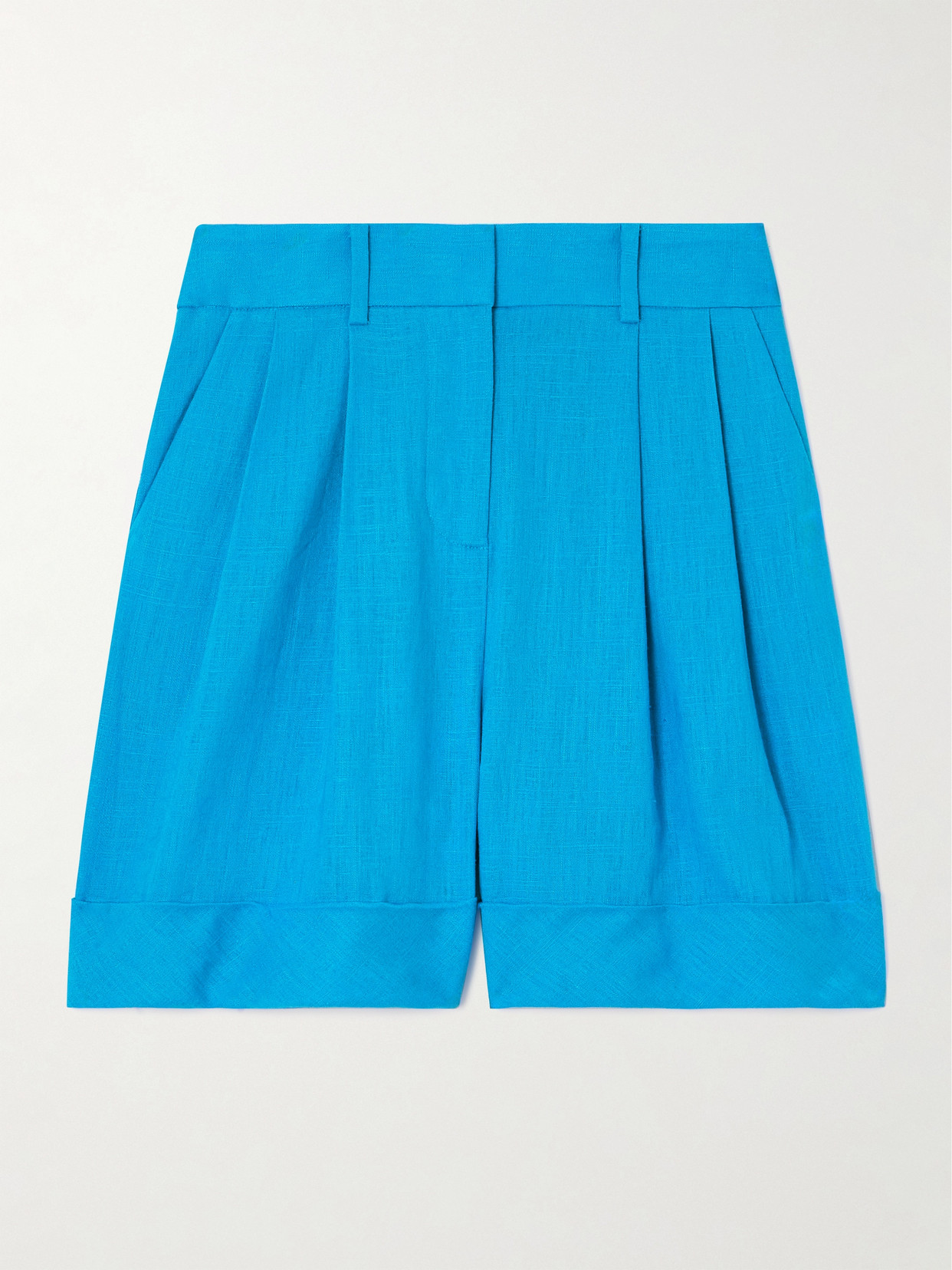 Diane Von Furstenberg Shiana Slub Woven Pleated Shorts In Blue